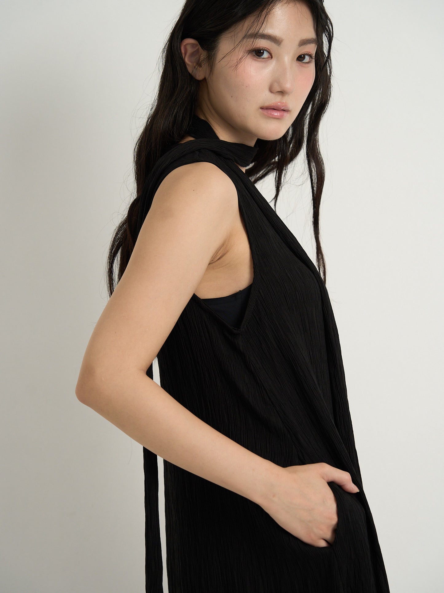pleated long dress