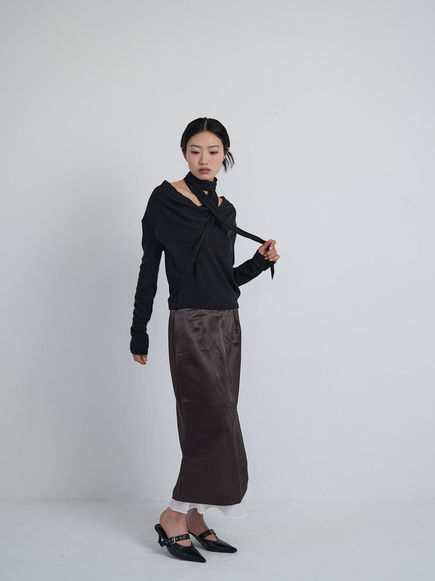 satin slit skirt