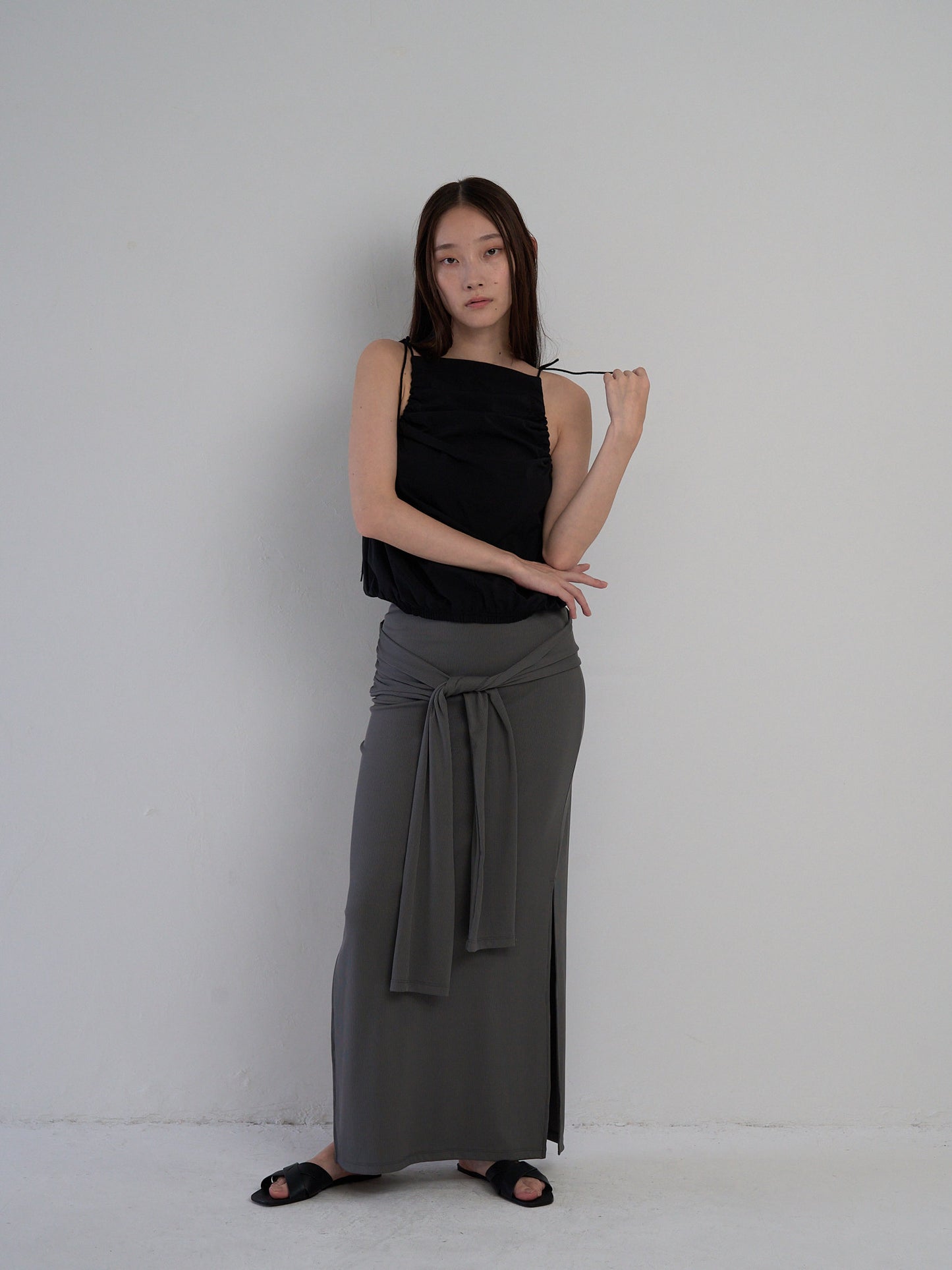 string shoulder wrinkle tops