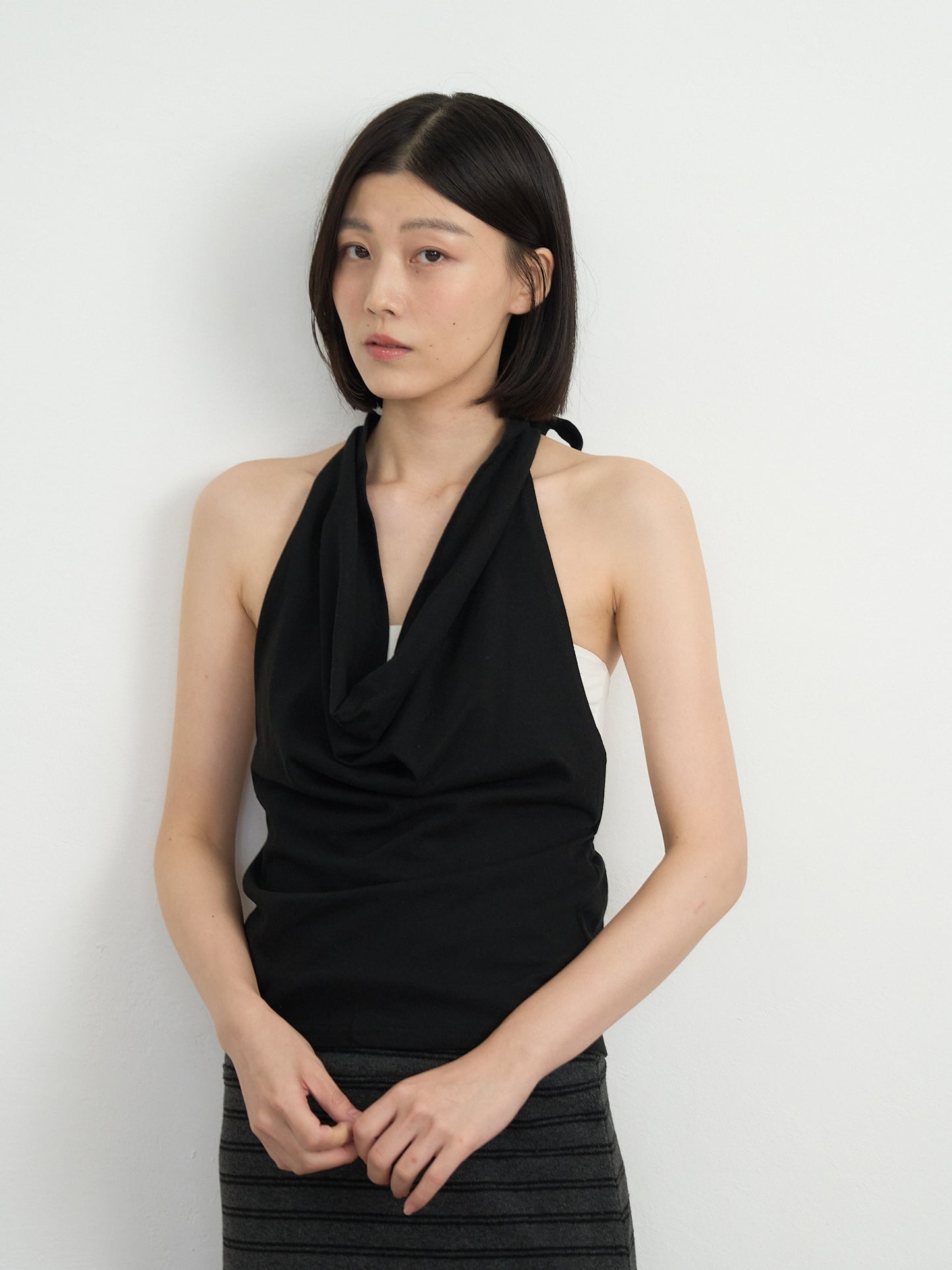 draped halter top
