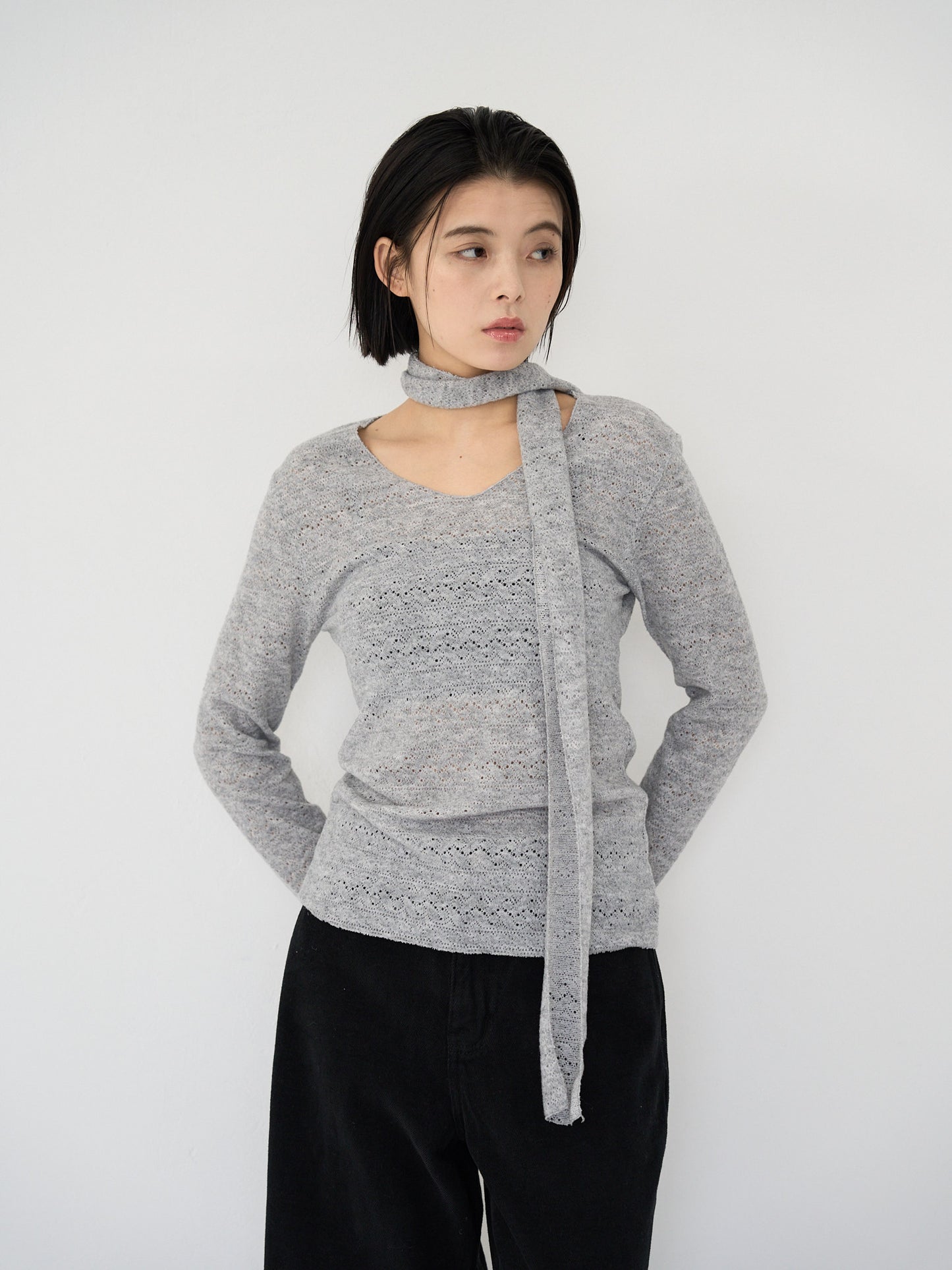 scarf sheer knit top