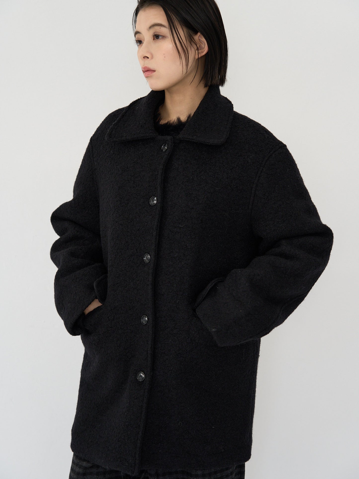 boucle wool midi coat