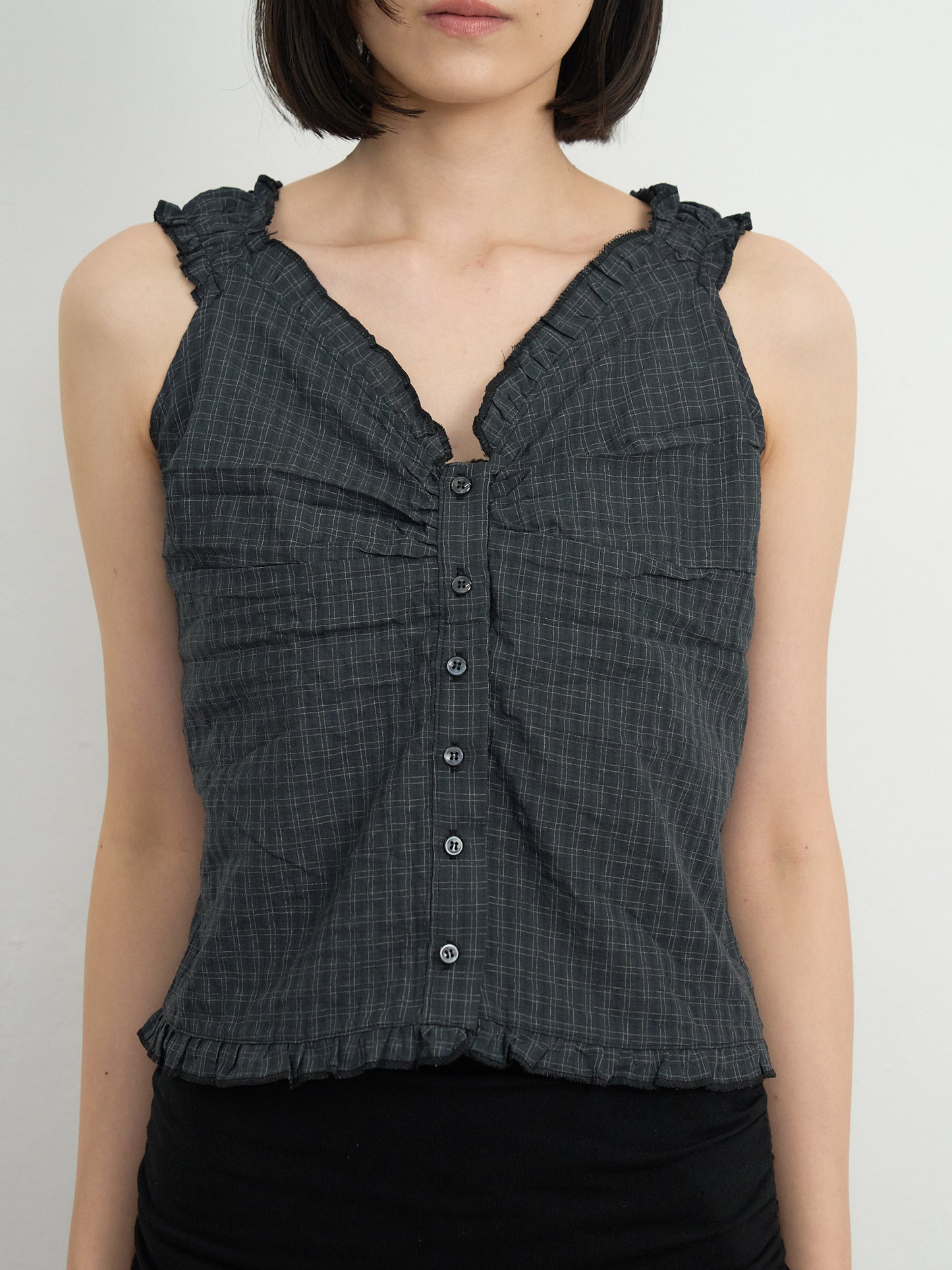 check ruffle sleeveless
