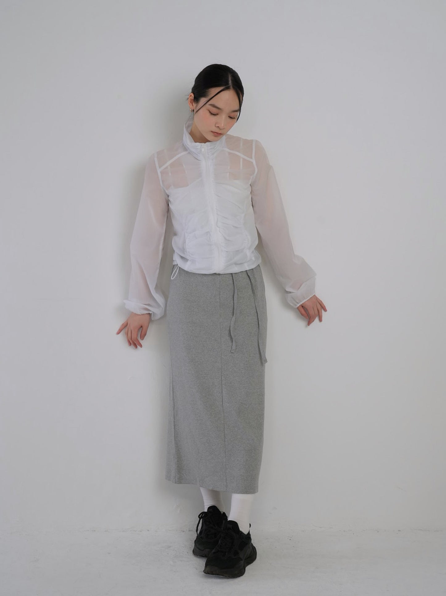 shirring zip up windbreaker