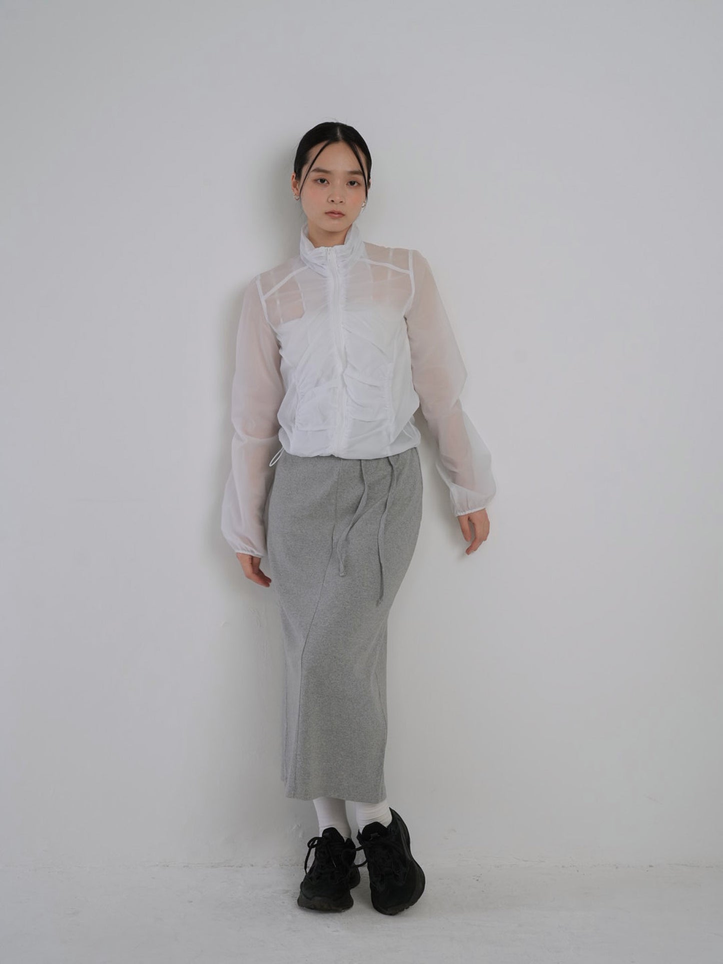 shirring zip up windbreaker