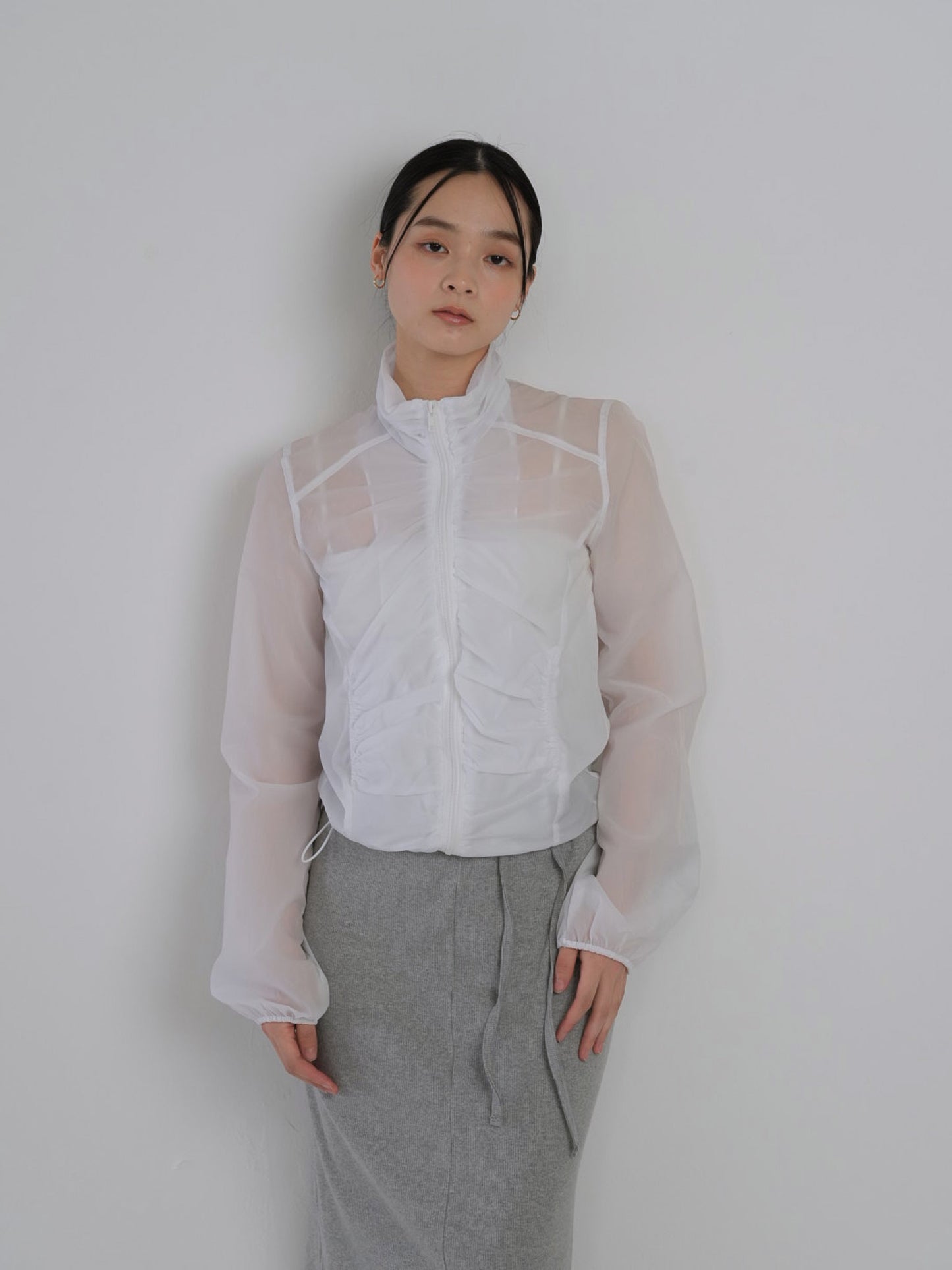 shirring zip up windbreaker