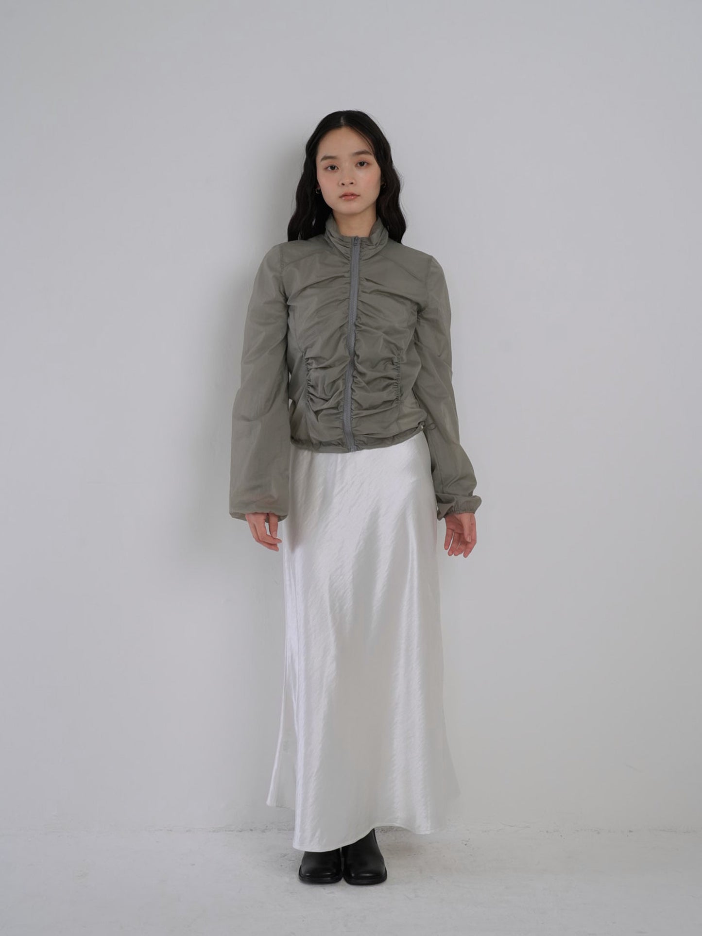 shirring zip up windbreaker