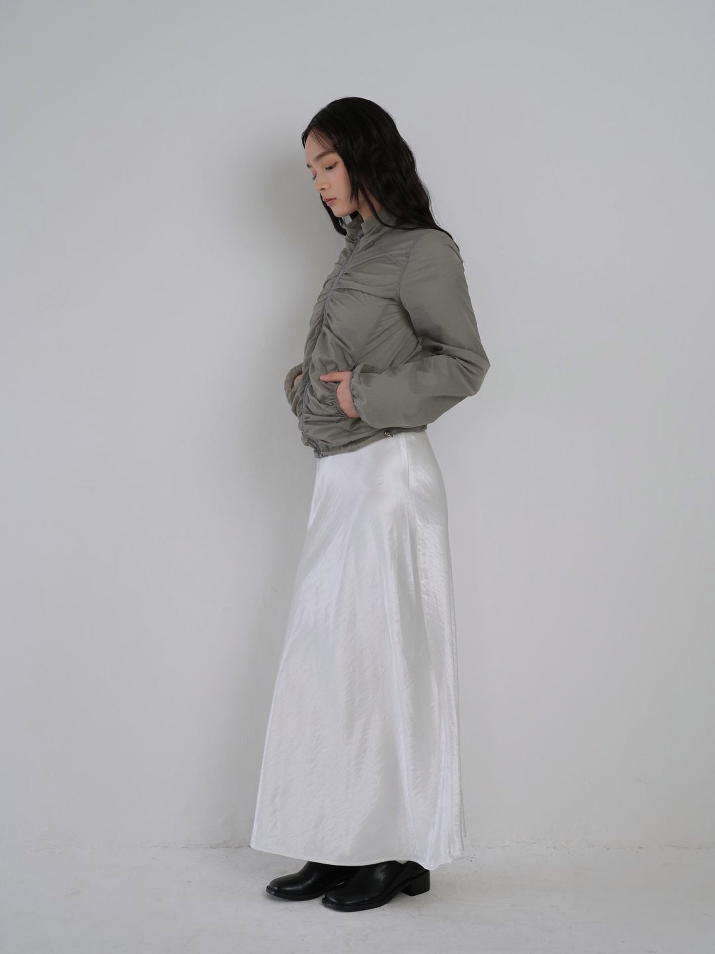shirring zip up windbreaker