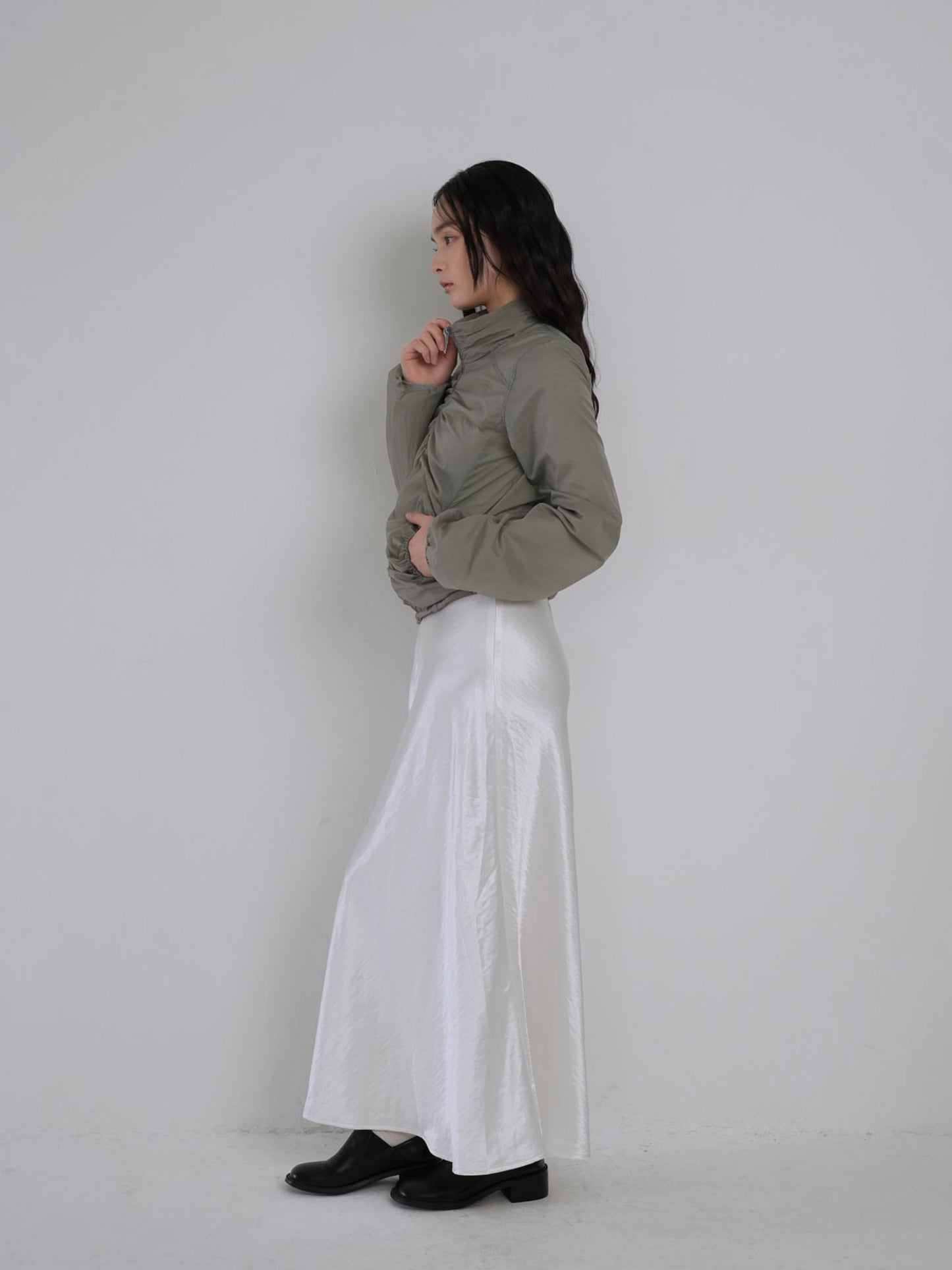shirring zip up windbreaker