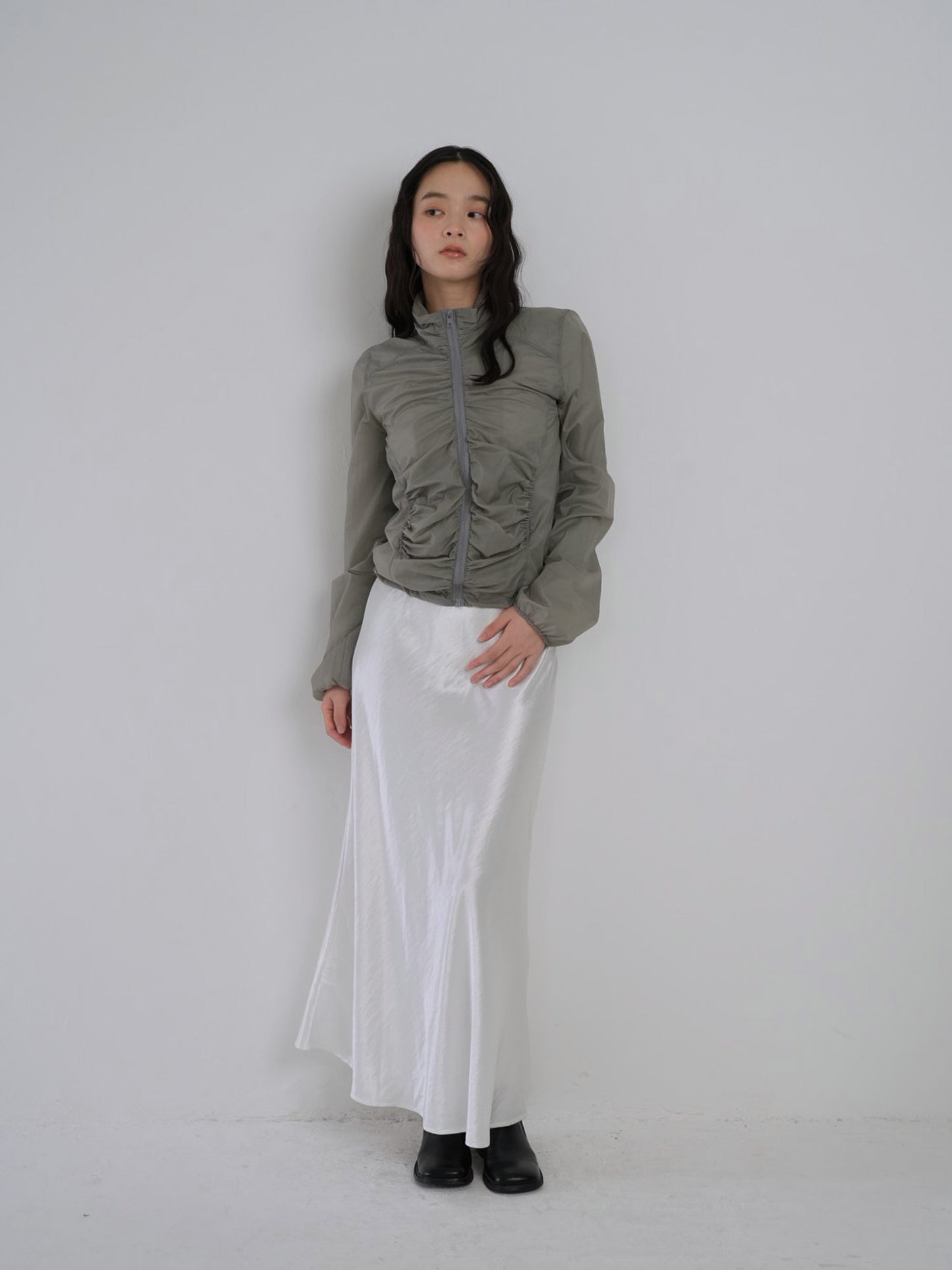 shirring zip up windbreaker