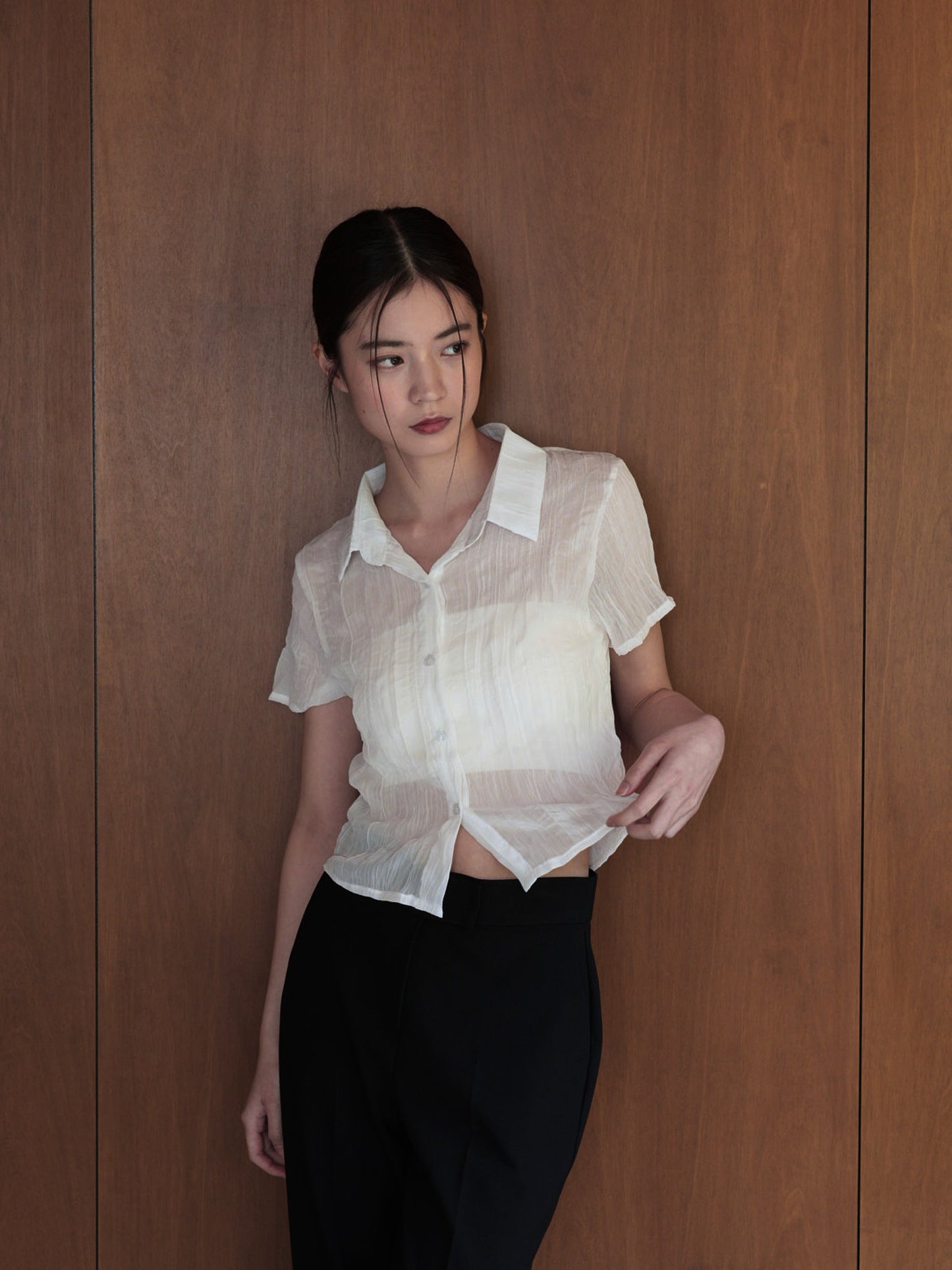 wrinkle crop shirt