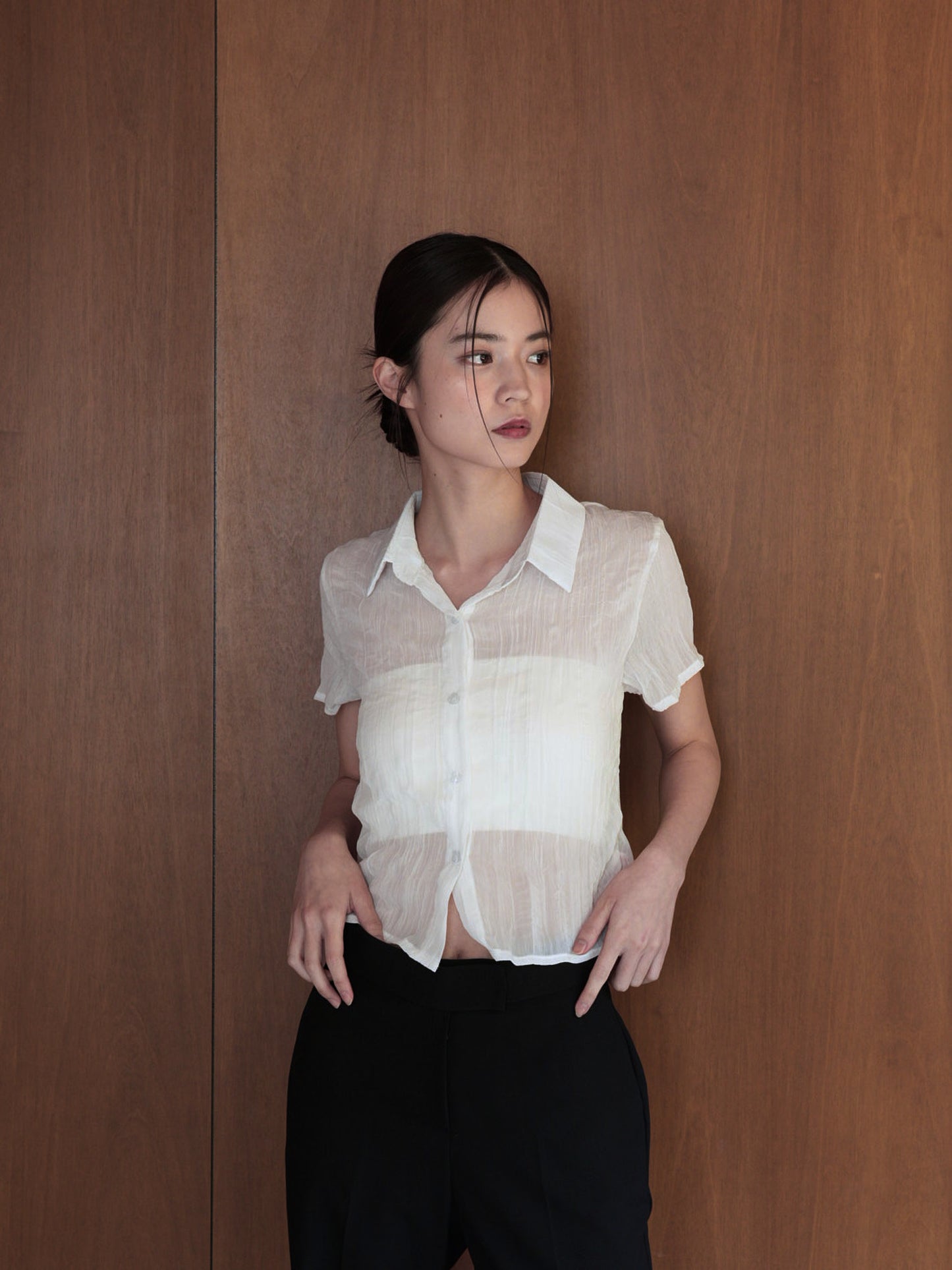 wrinkle crop shirt