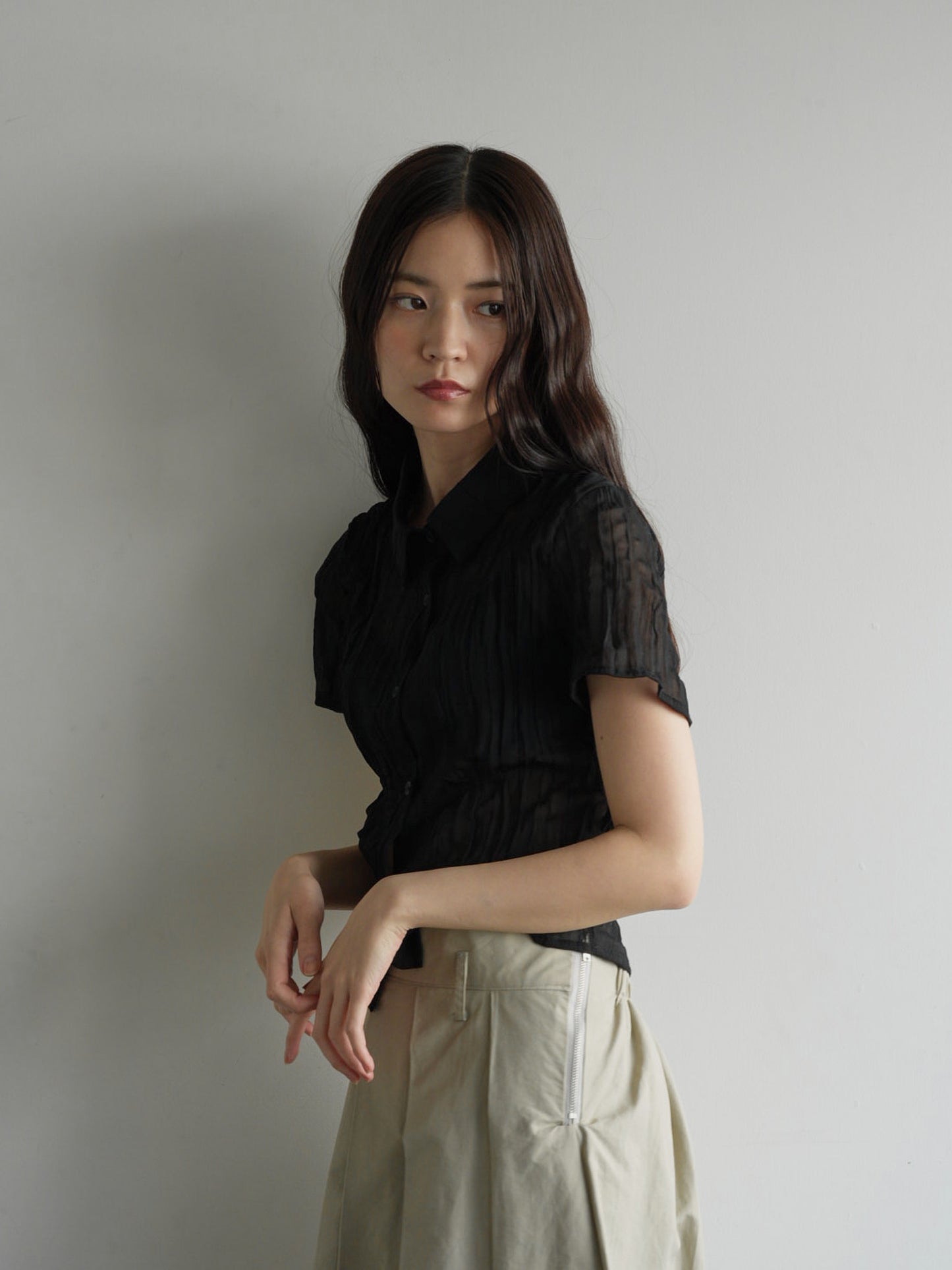 wrinkle crop shirt