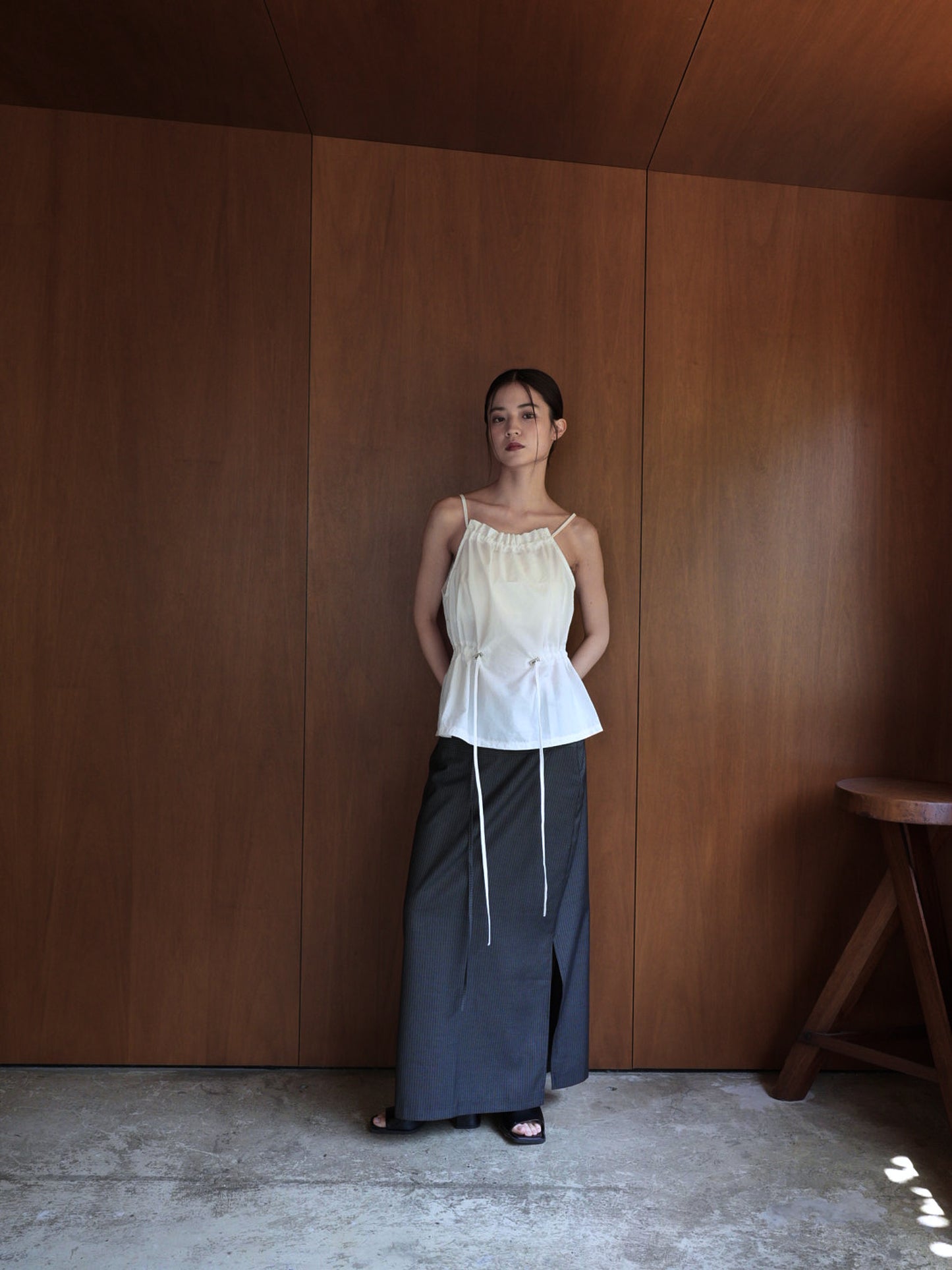 shirring nylon camisole tops