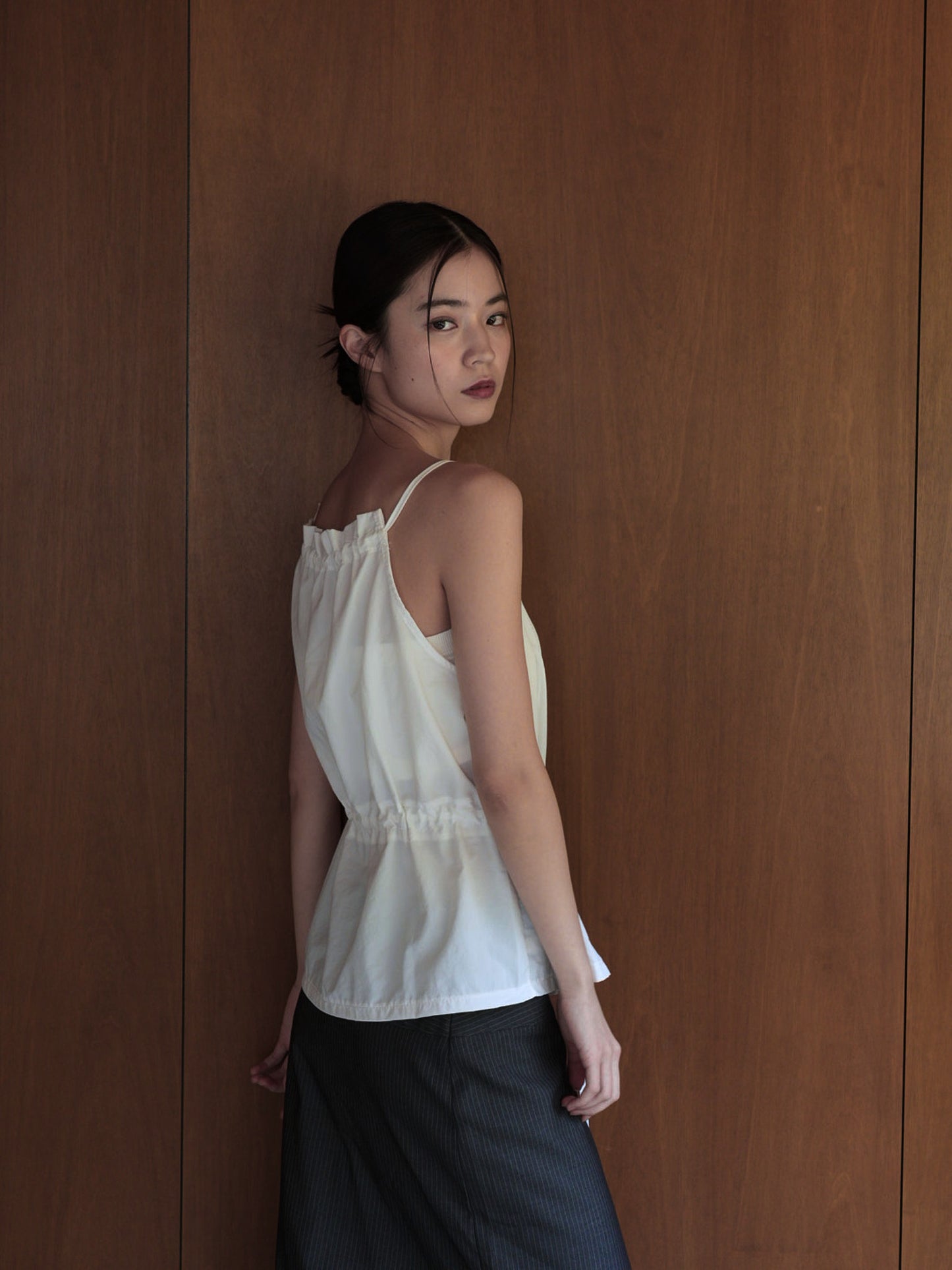 shirring nylon camisole tops