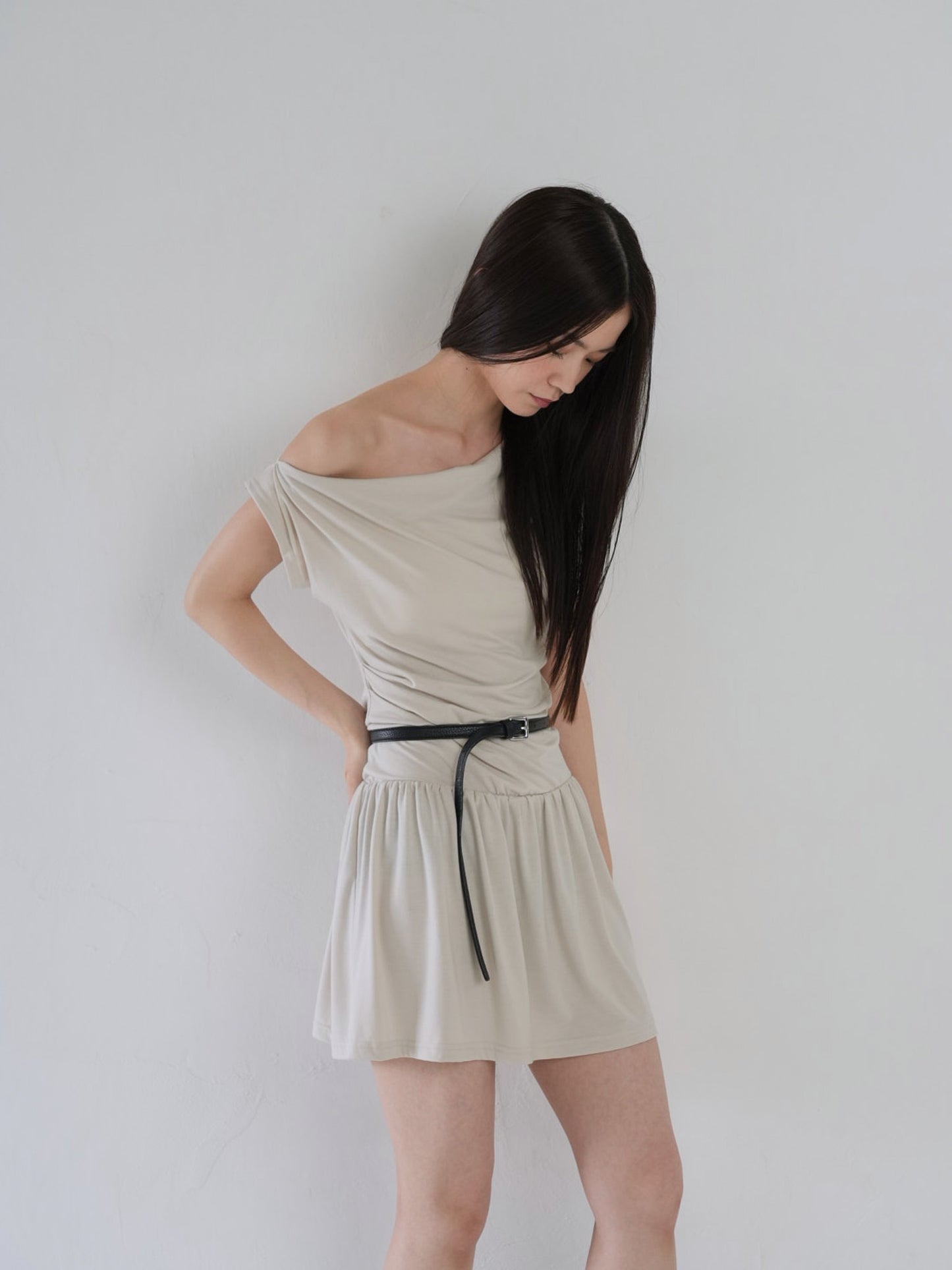 half shoulder gather tops