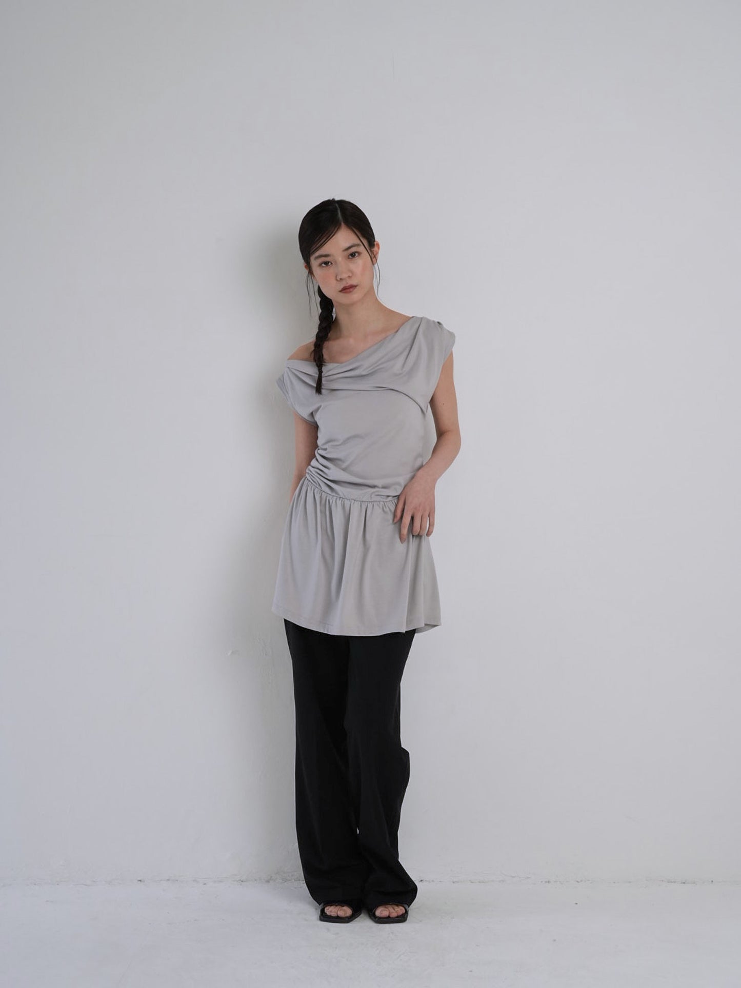 half shoulder gather tops