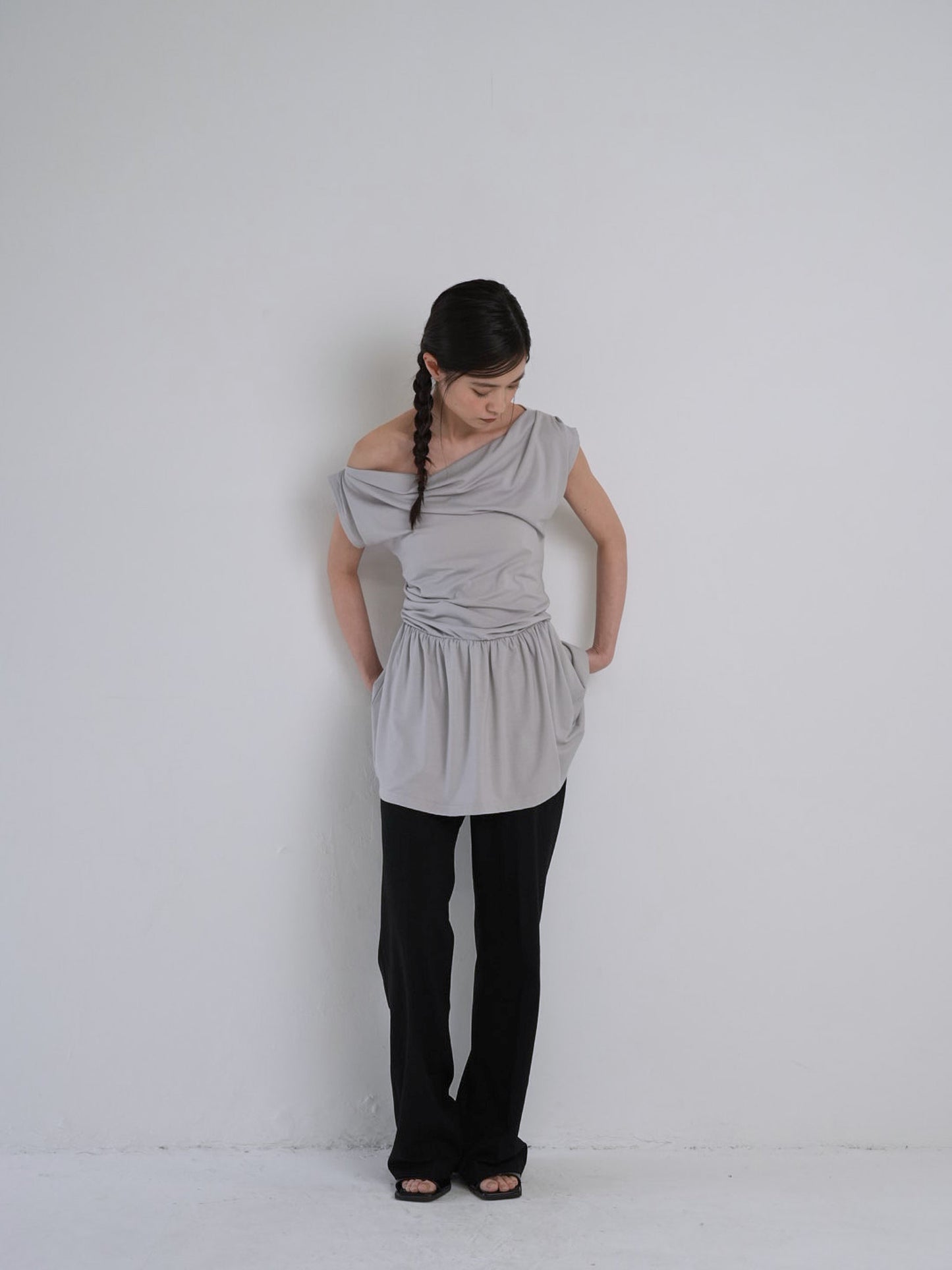 half shoulder gather tops