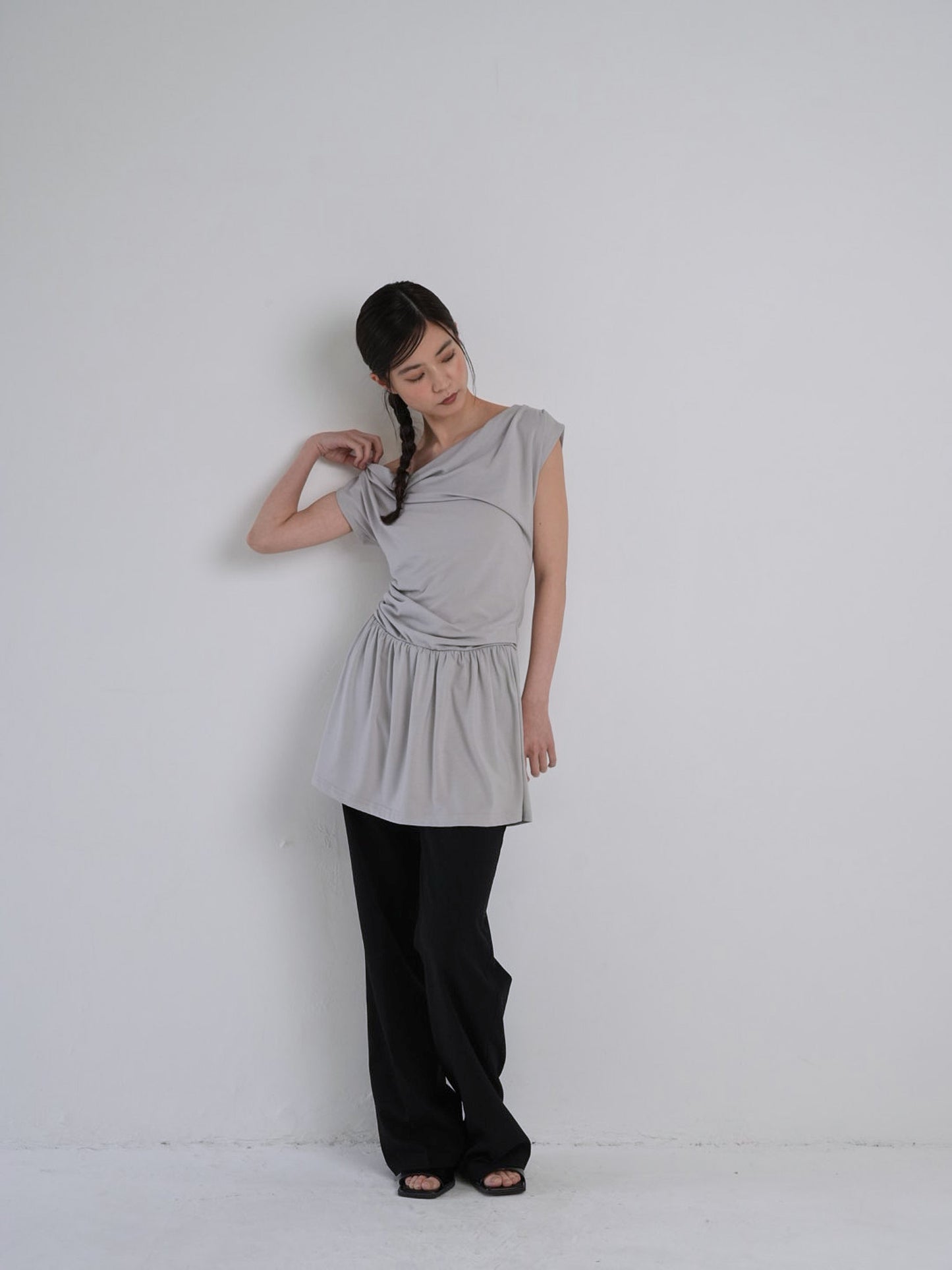 half shoulder gather tops