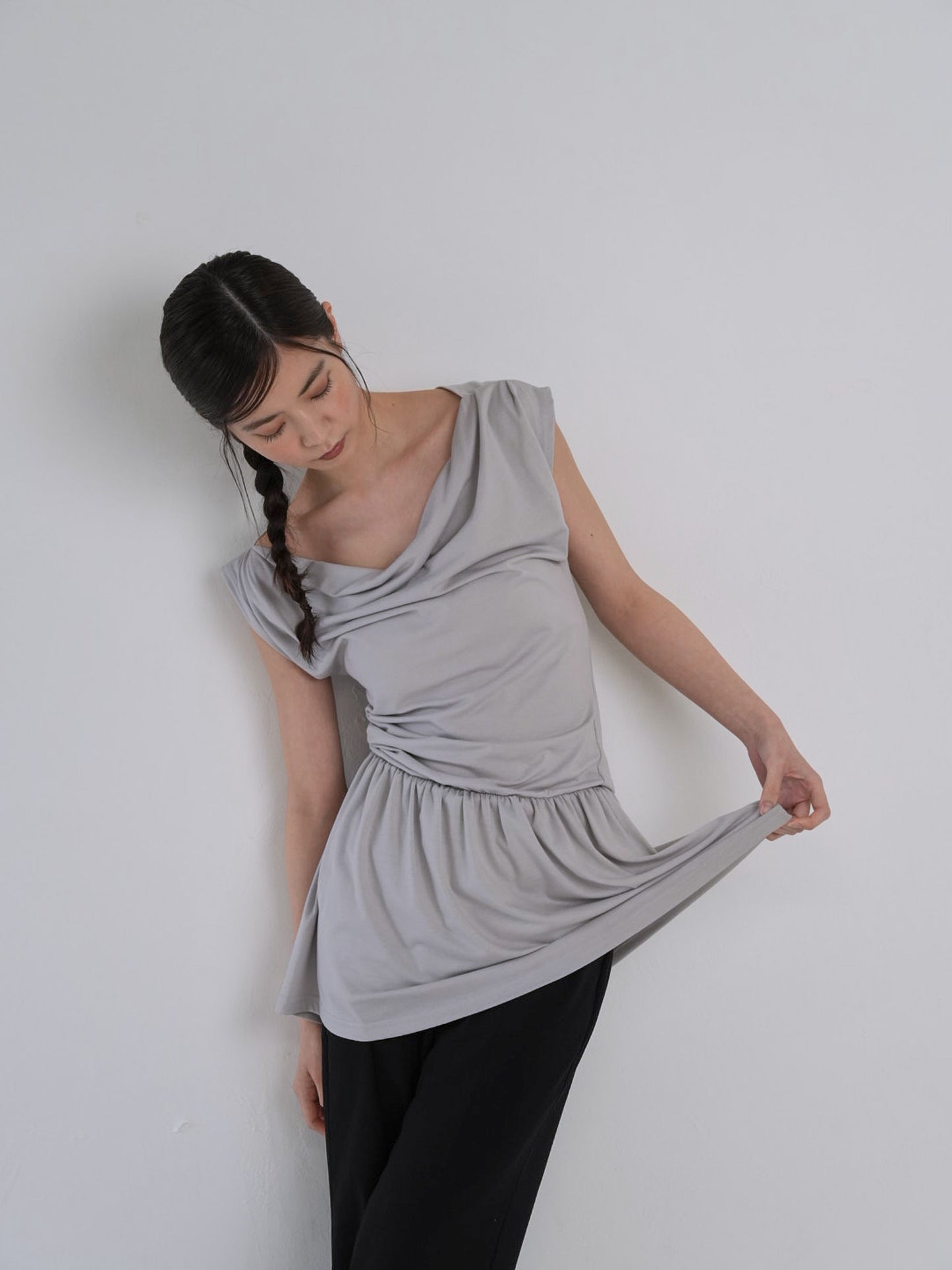 half shoulder gather tops