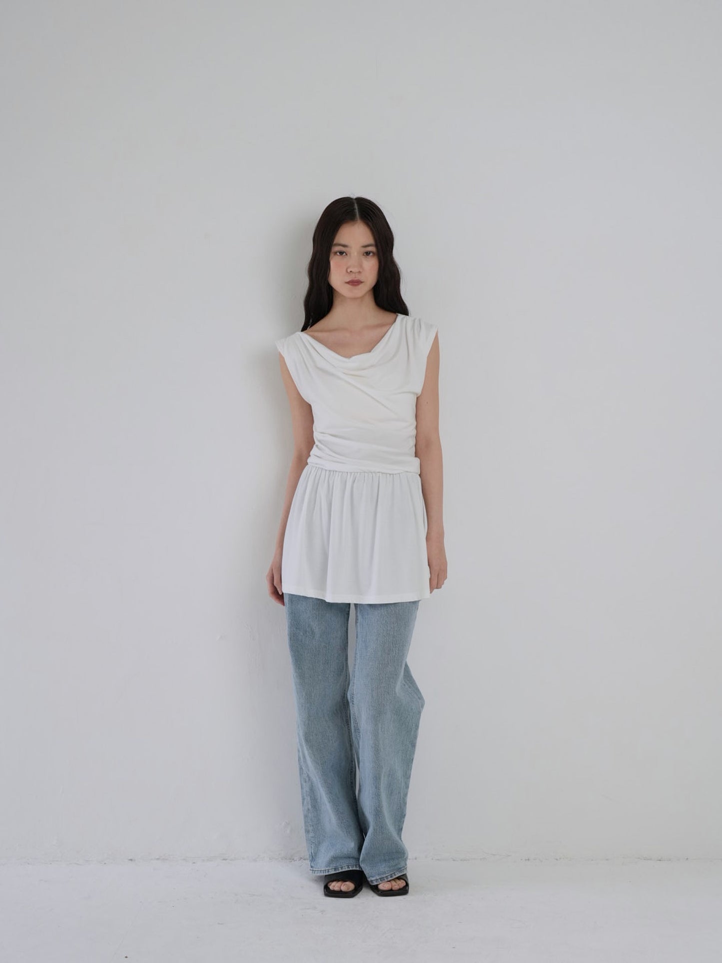 half shoulder gather tops