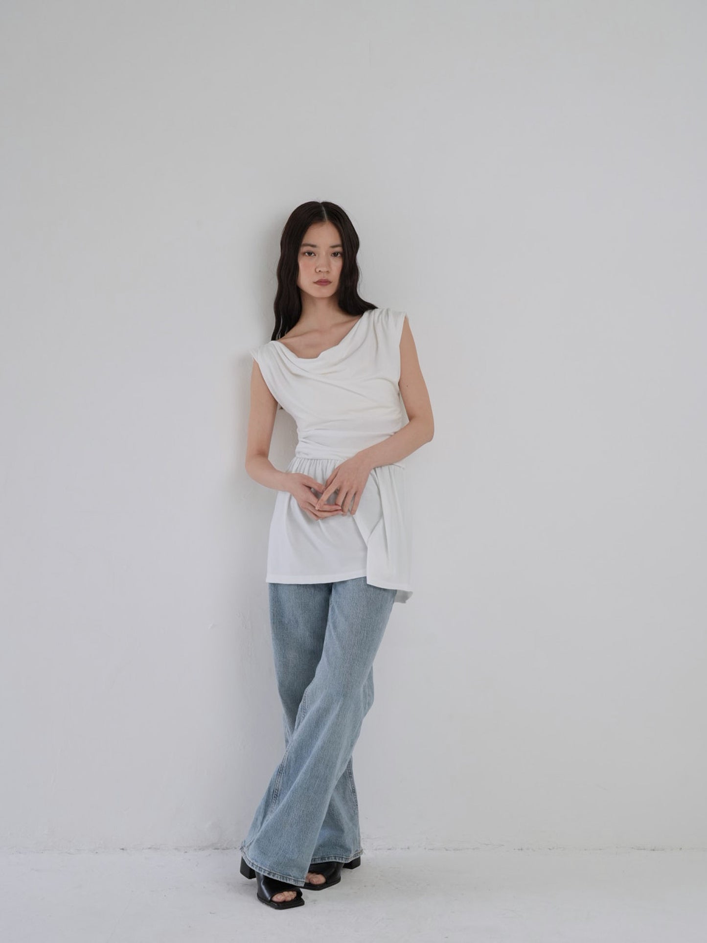 half shoulder gather tops