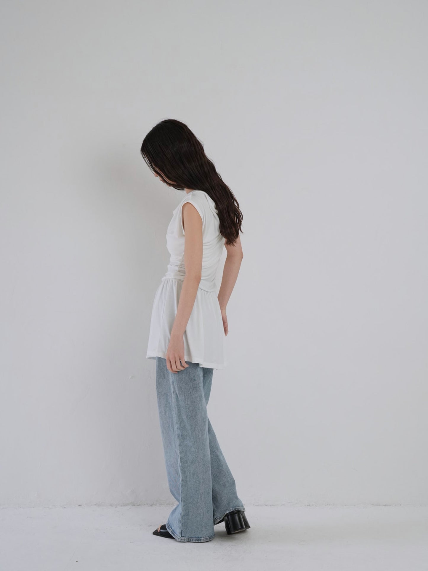 half shoulder gather tops