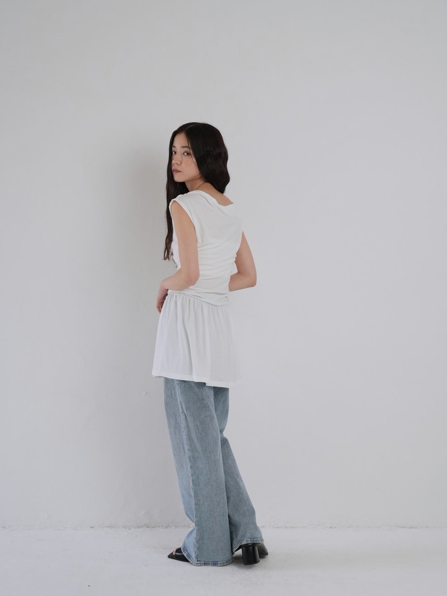 half shoulder gather tops