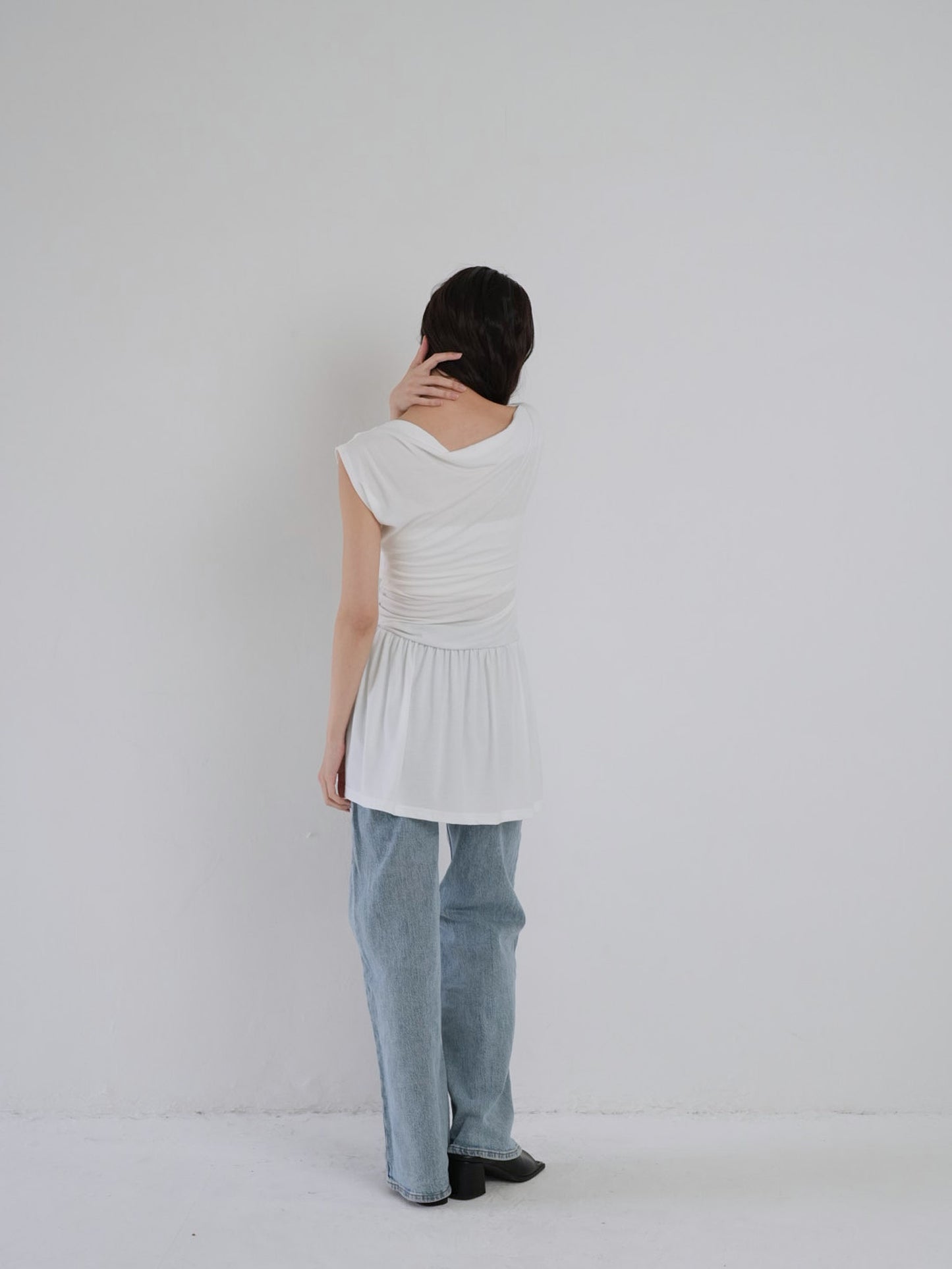 half shoulder gather tops