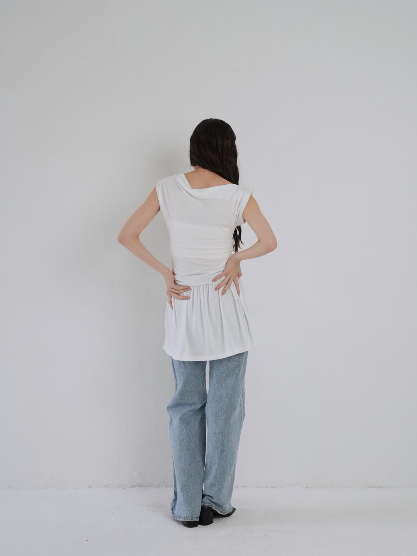 half shoulder gather tops