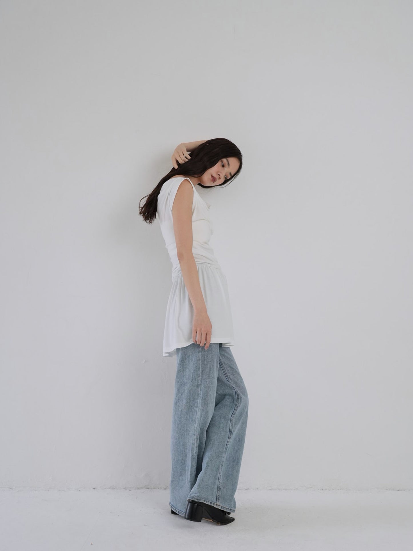 half shoulder gather tops