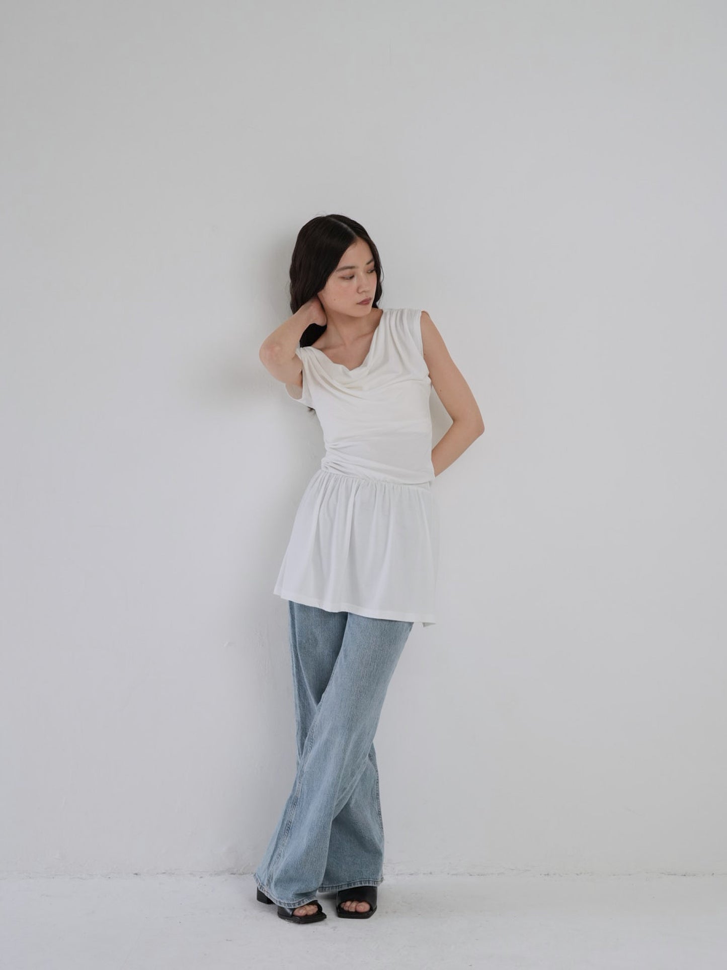 half shoulder gather tops
