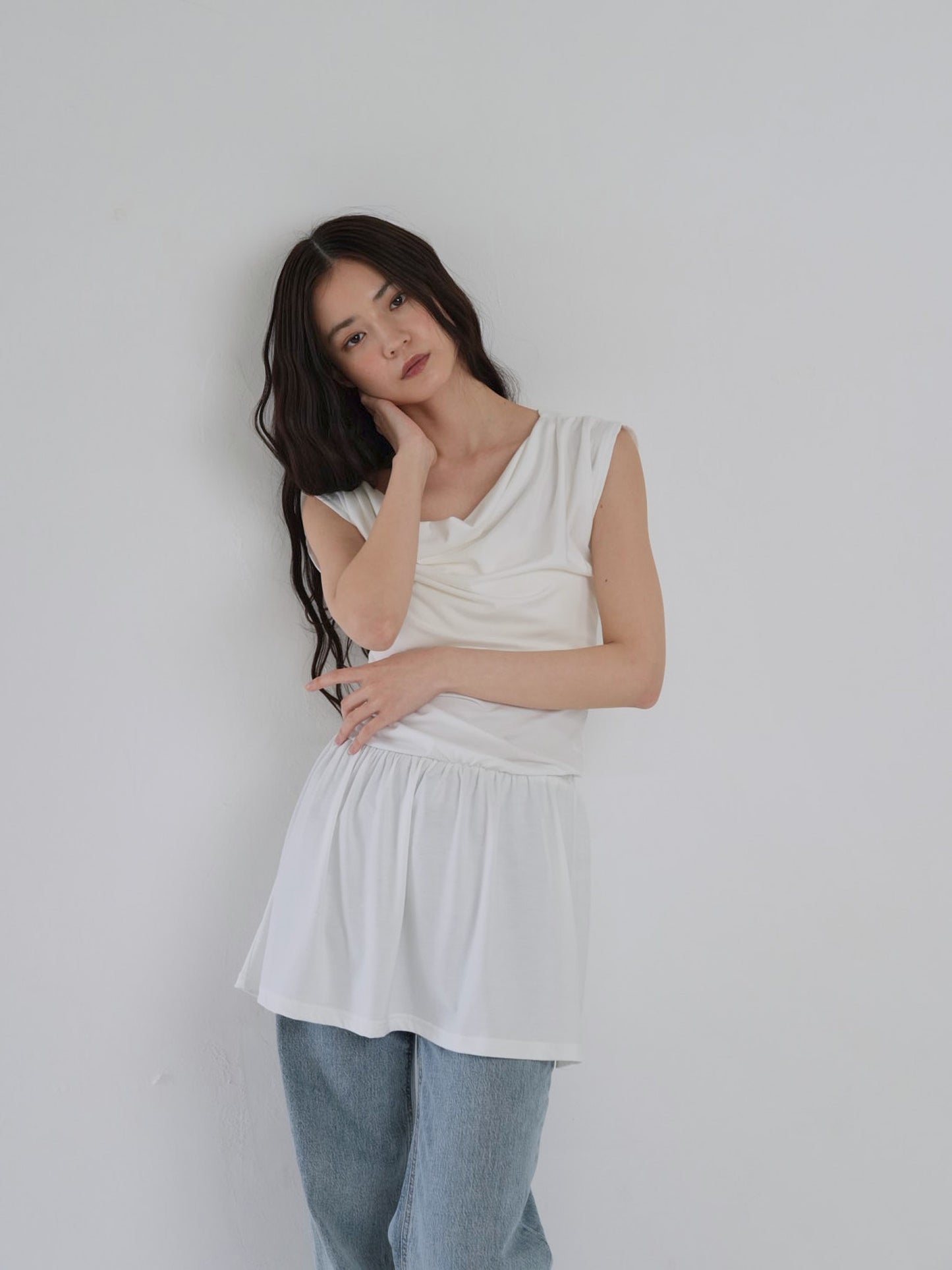 half shoulder gather tops