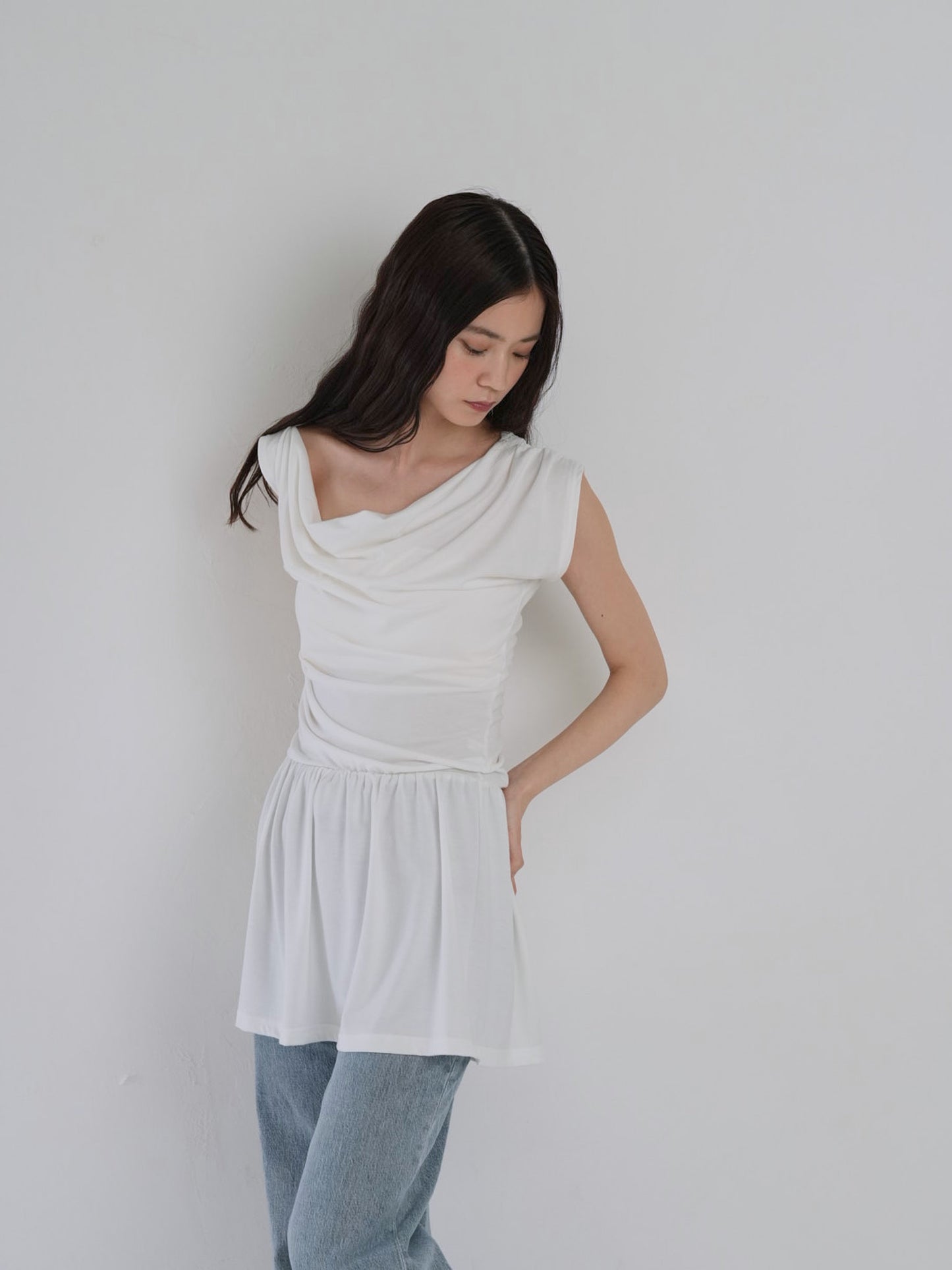 half shoulder gather tops