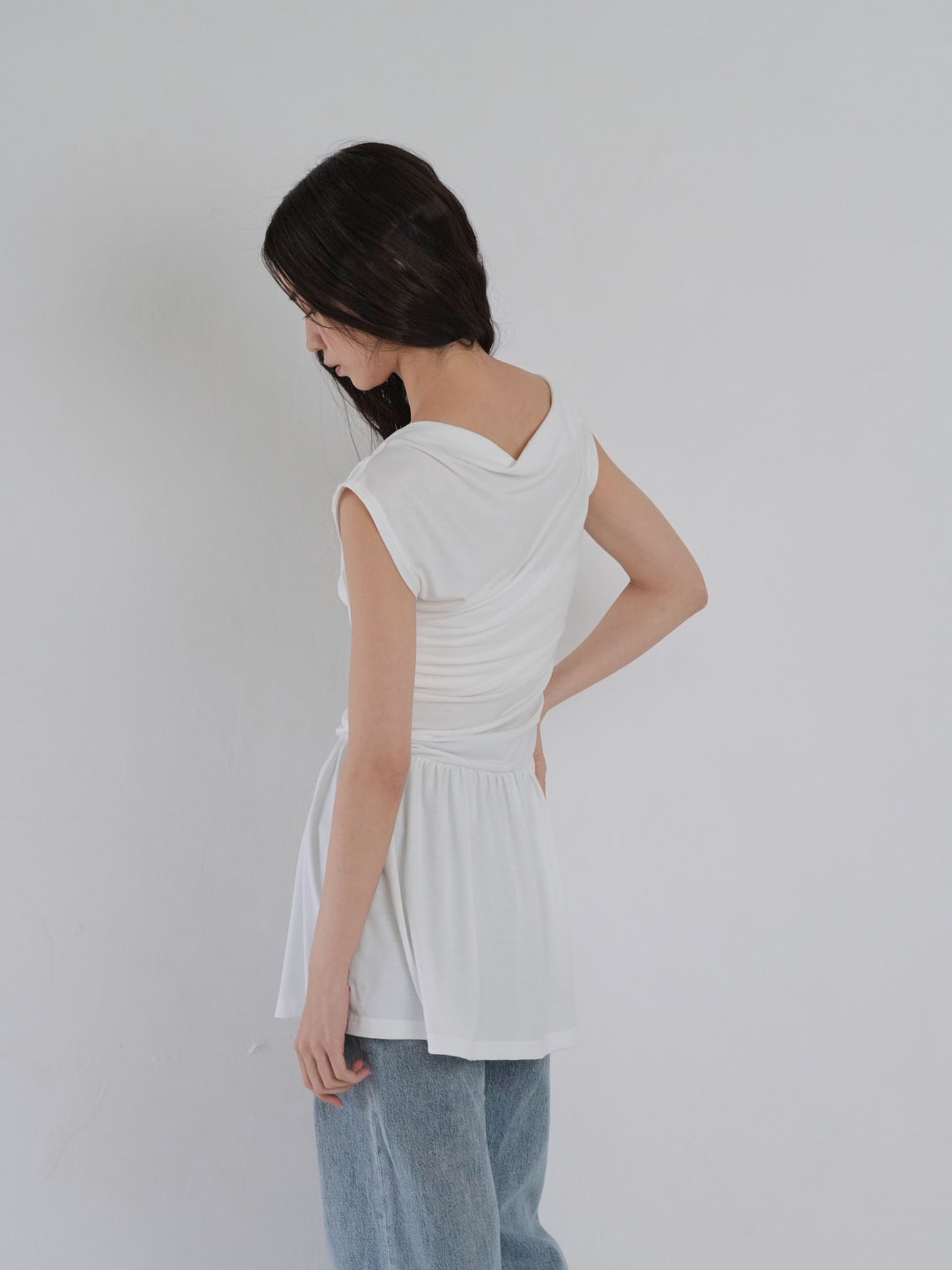 half shoulder gather tops