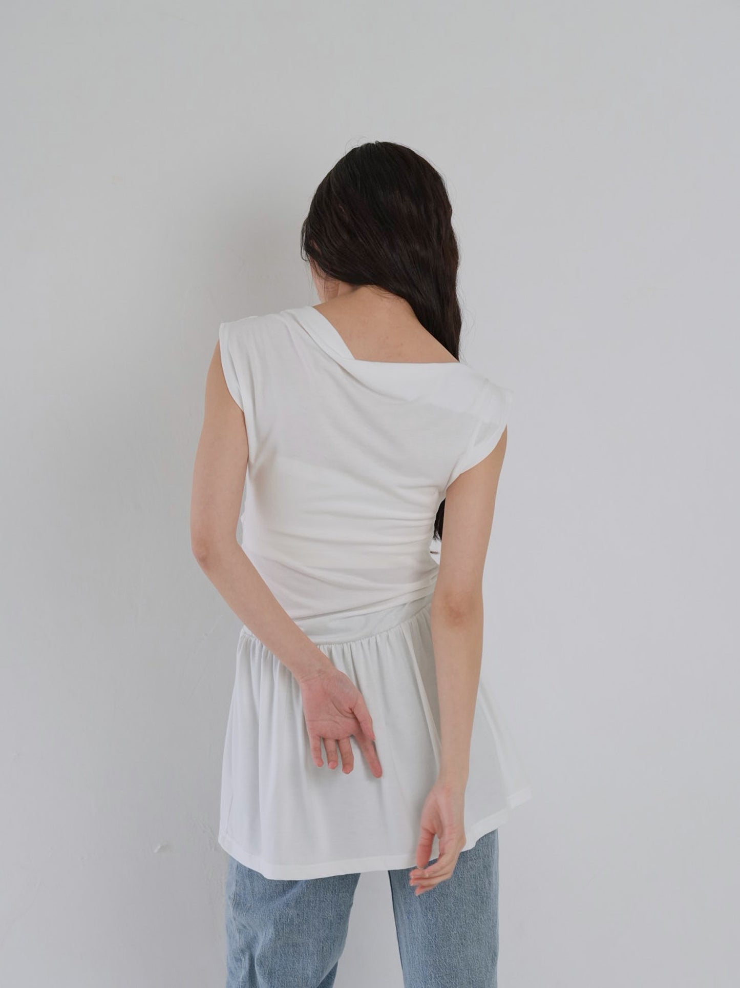half shoulder gather tops