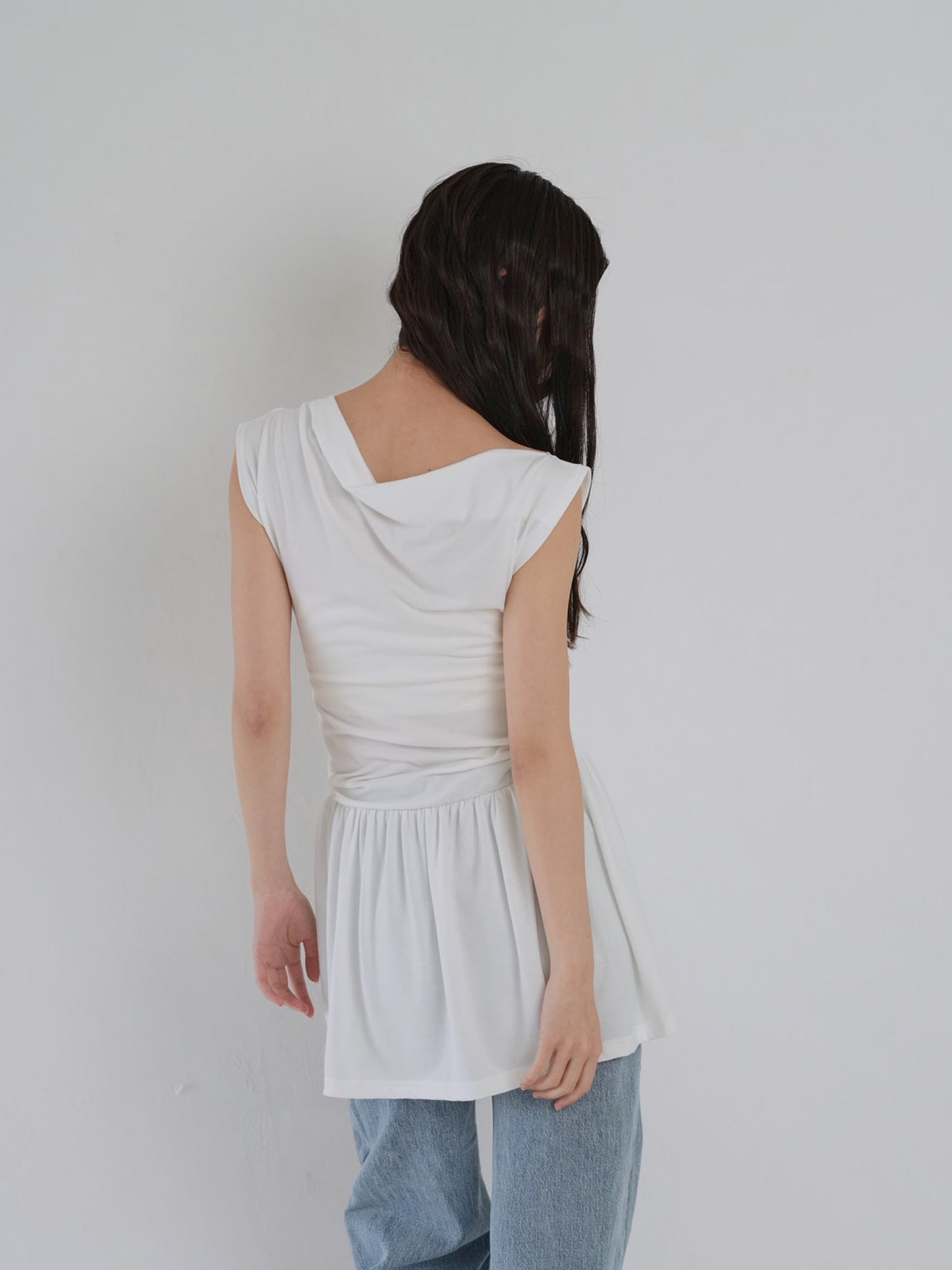 half shoulder gather tops