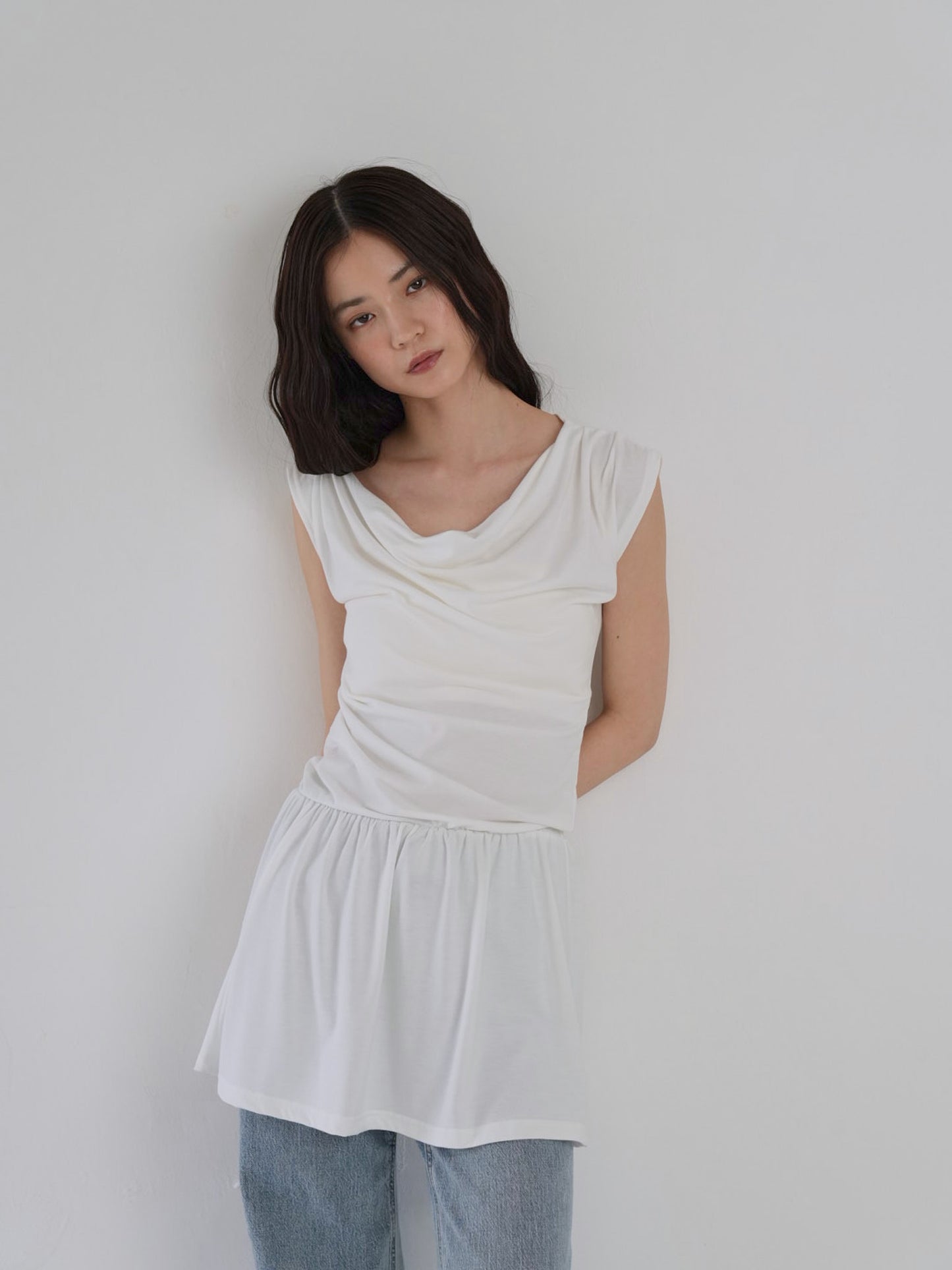 half shoulder gather tops