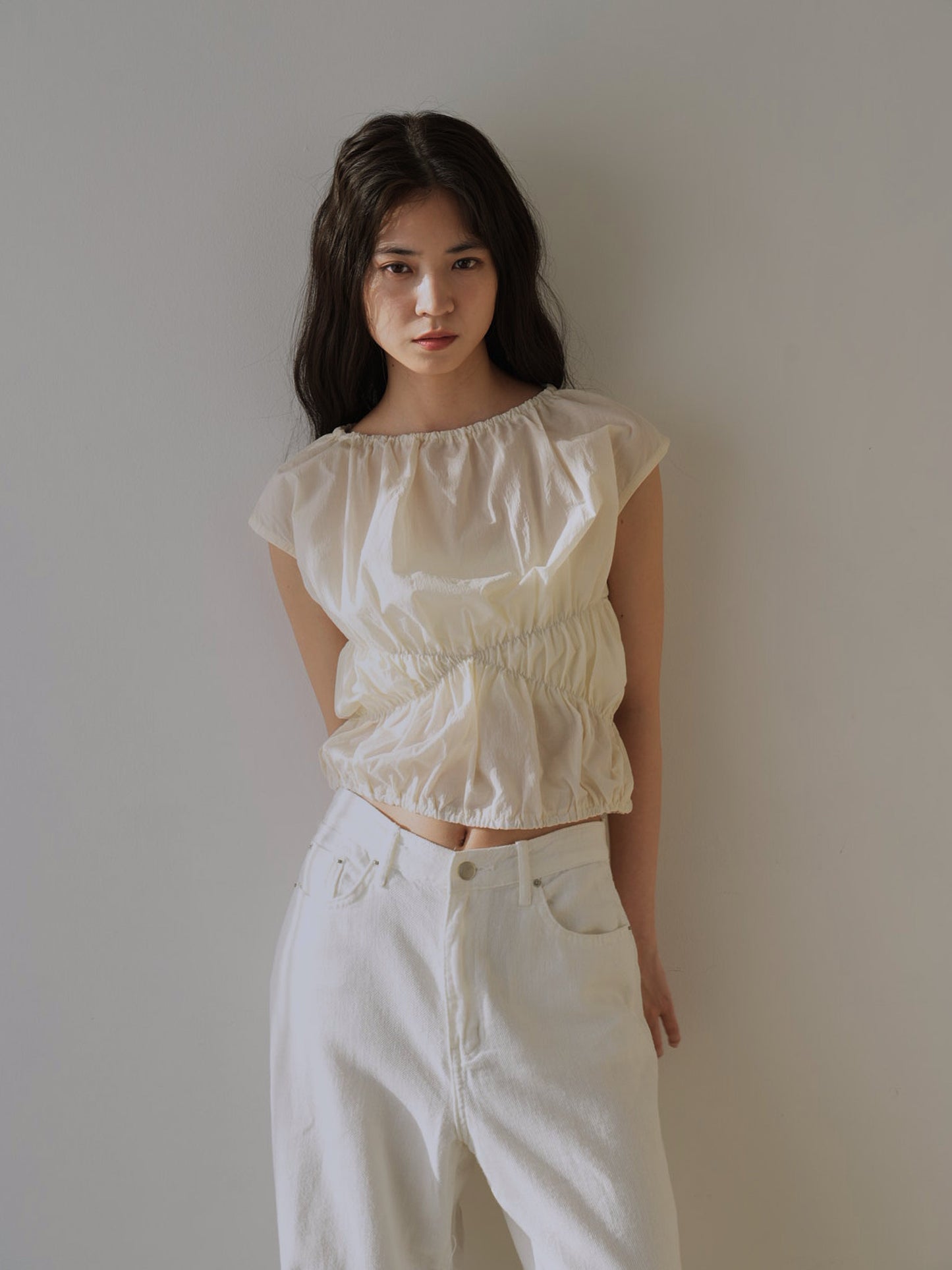 shirring crop tops