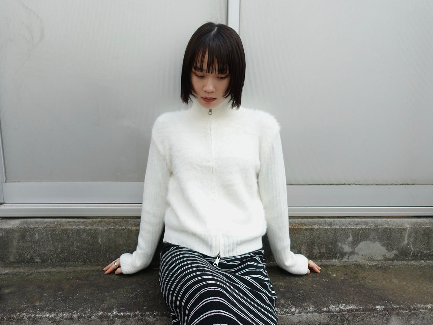 fuzzy half-zip knit