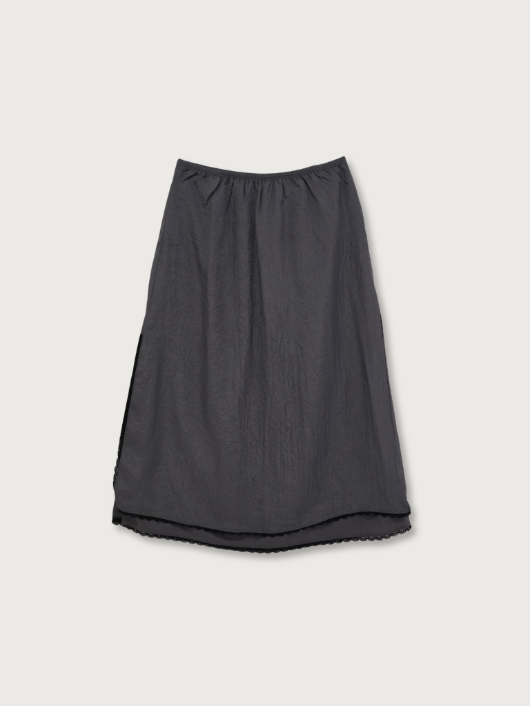lace satin midi skirt