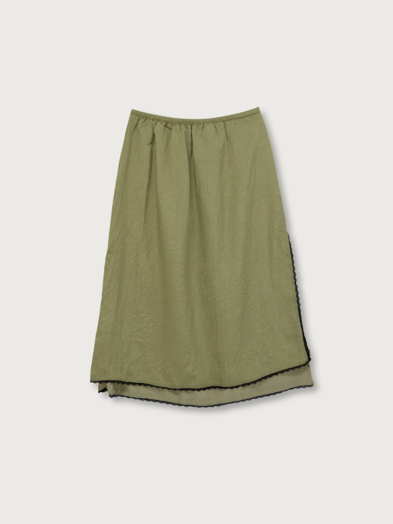 lace satin midi skirt