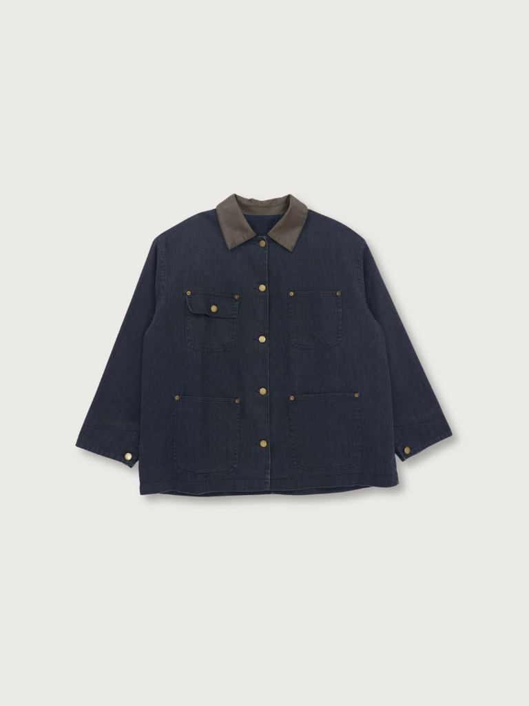 【先行予約販売】leather collar denim jacket