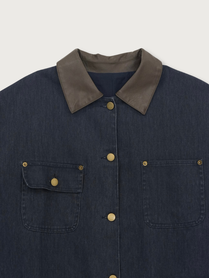【先行予約販売】leather collar denim jacket
