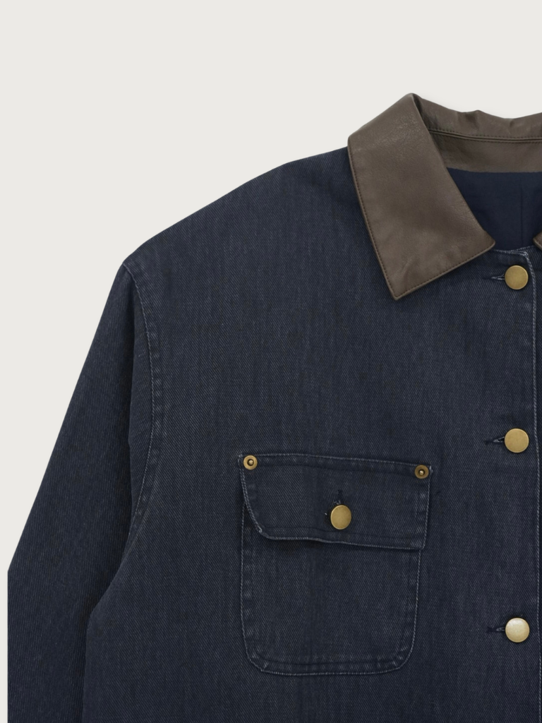 【先行予約販売】leather collar denim jacket