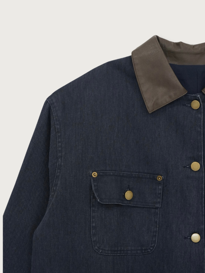 【先行予約販売】leather collar denim jacket