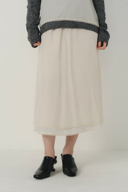 lace satin midi skirt