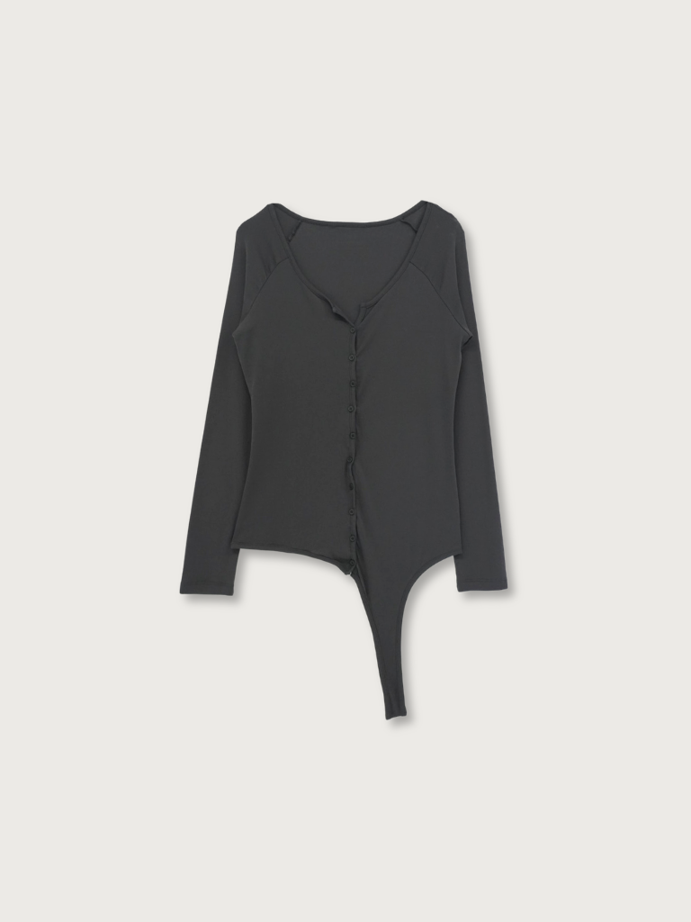 curved hem button top