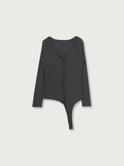 curved hem button top