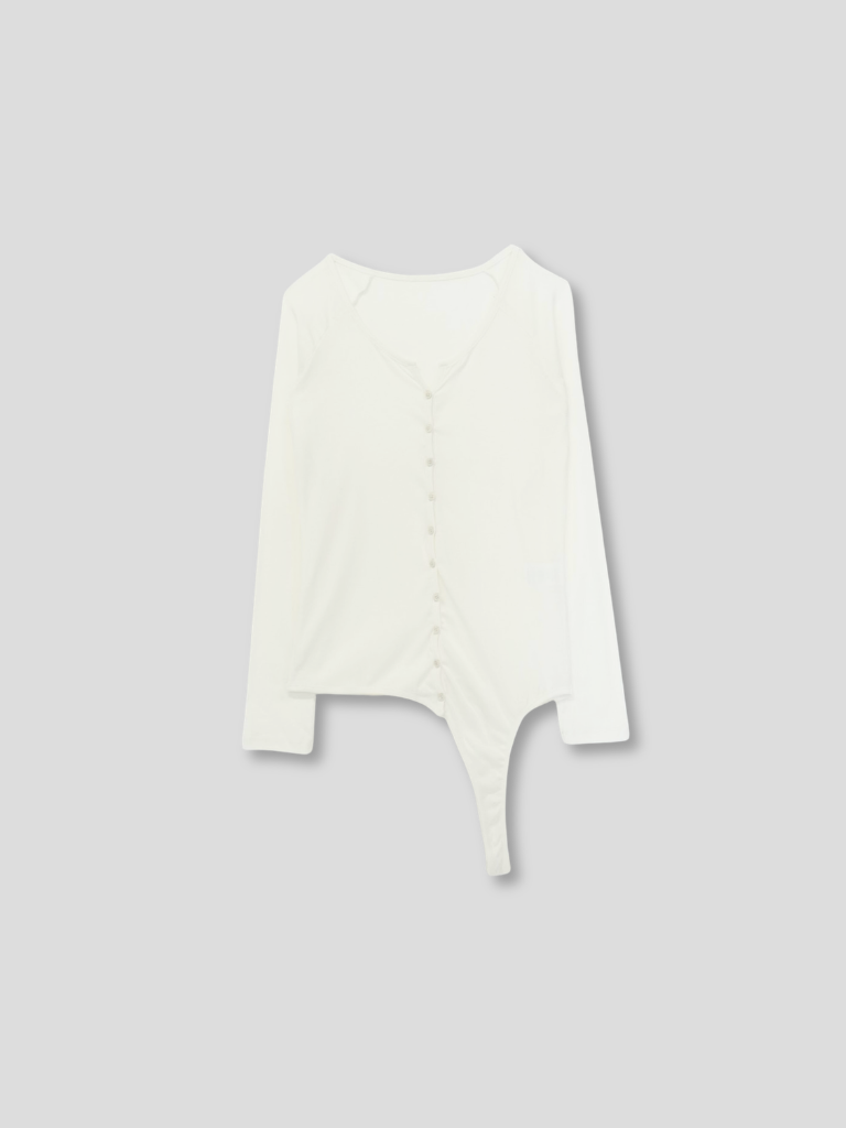 curved hem button top